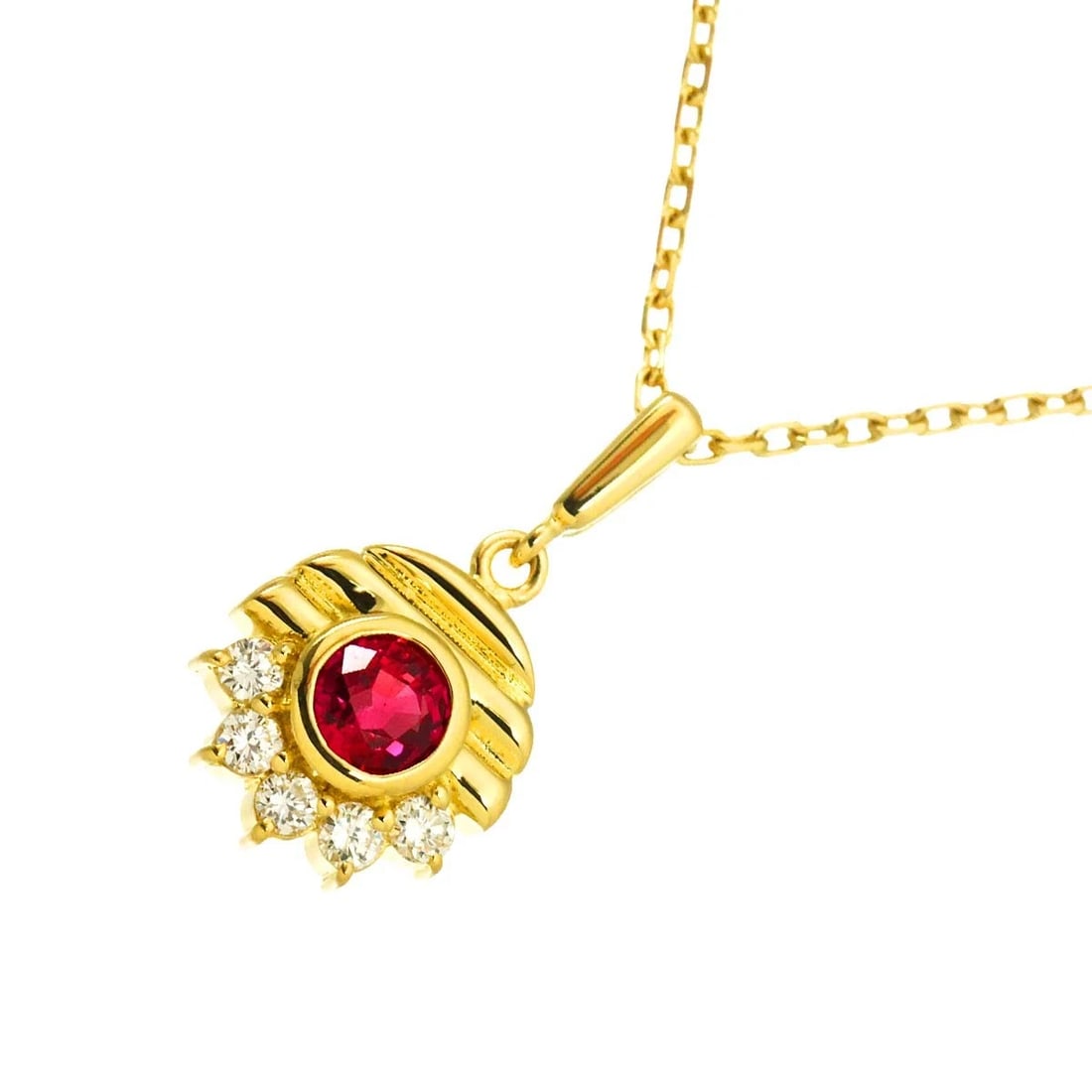 MIKIMOTO RUBY DIAMOND NECKLACE: MIKIMOTO Ruby Diamond Necklace Brand: MIKIMOTO Type/Style: Necklace Material: 750 Yellow Gold, Main Stone Ruby Color: Yellow Gold Size: internal circumference of the chain:15.7inch Top Charm:W9 x