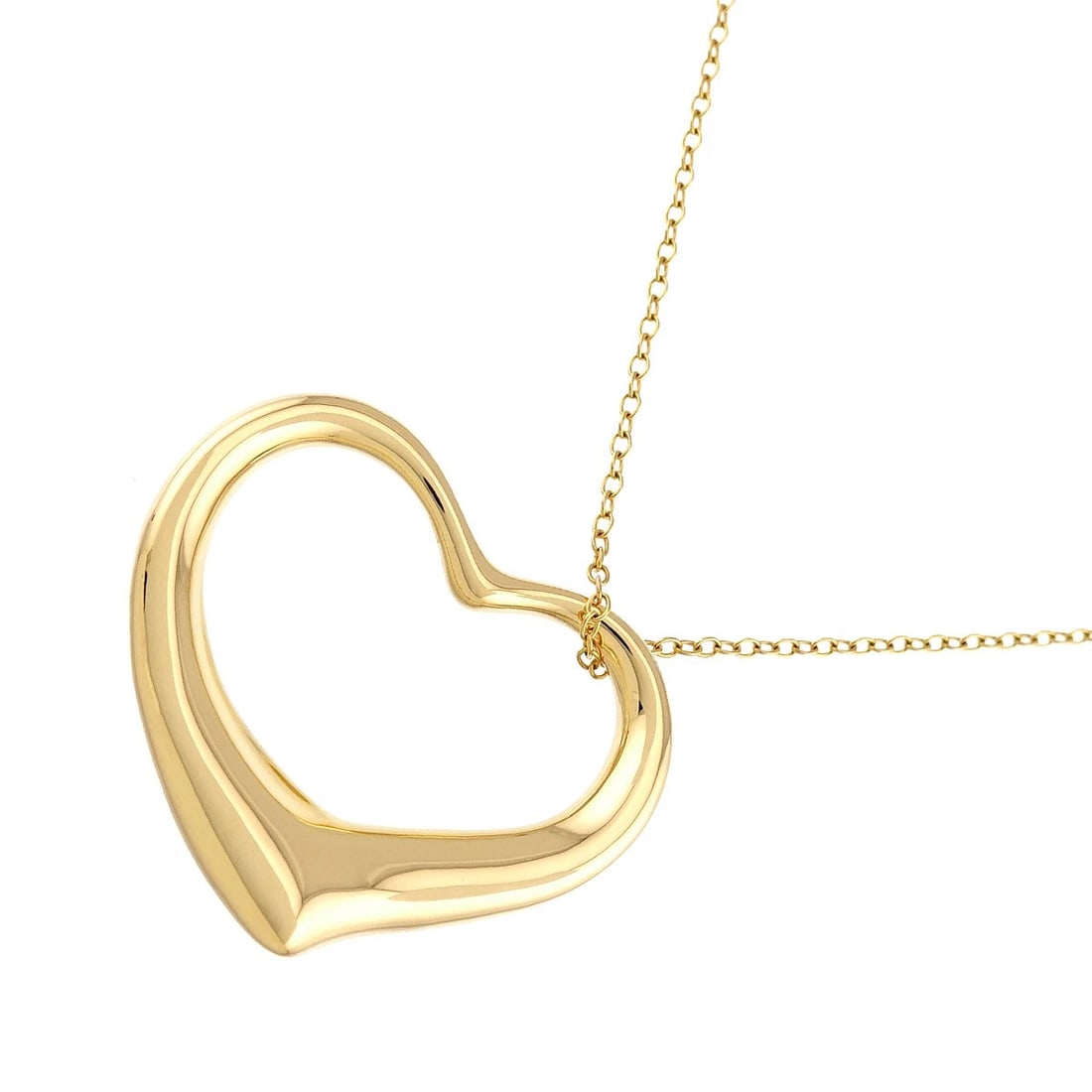 TIFFANY CO. OPEN HEART LONG NECKLACE: TIFFANY Co. Open Heart Long Necklace Brand: TIFFANY Co. Type/Style: Necklace Material: 750 Yellow Gold, Color: Yellow Gold Size: internal circumference of the chain:30.3inch Top Charm(max):W 36x