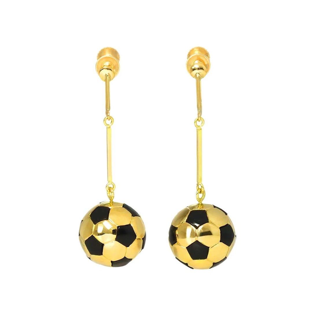 ONYX EARRINGS CLIP-ON YG 750: Onyx Earrings Clip-on YG 750 Brand: Unbranded Type/Style: Earrings Material: 750 Yellow Gold Onyx, Color: Yellow Gold Size: W 12 x H 36mm Accessories: None Accessories Notice: When purchasing