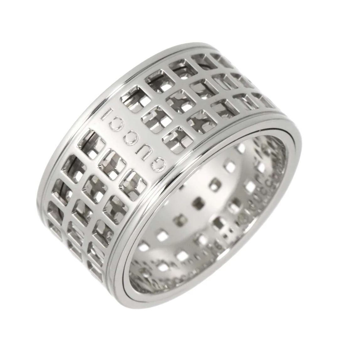 GUCCI SCROLL RING WIDE WHITE GOLD 750: GUCCI Scroll Ring Wide White Gold 750 Brand: GUCCI Type/Style: Ring Material: 750 White Gold, Color: White Gold Size: 7.25-7.5(US) Accessories: None Accessories Notice: When purchasing pre-owned