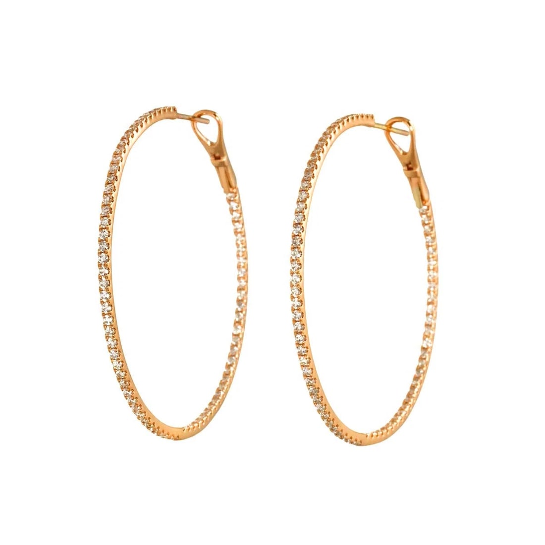 DIAMOND EARRINGS PIERCED PINK GOLD 750: Diamond Earrings Pierced Pink Gold 750 Brand: Unbranded Type/Style: Earrings Material: 750 Pink Gold, Main Stone Natural Color: Pink Gold Size: W 1.5 x H 45.7mm Accessories: None Accessories Notice: