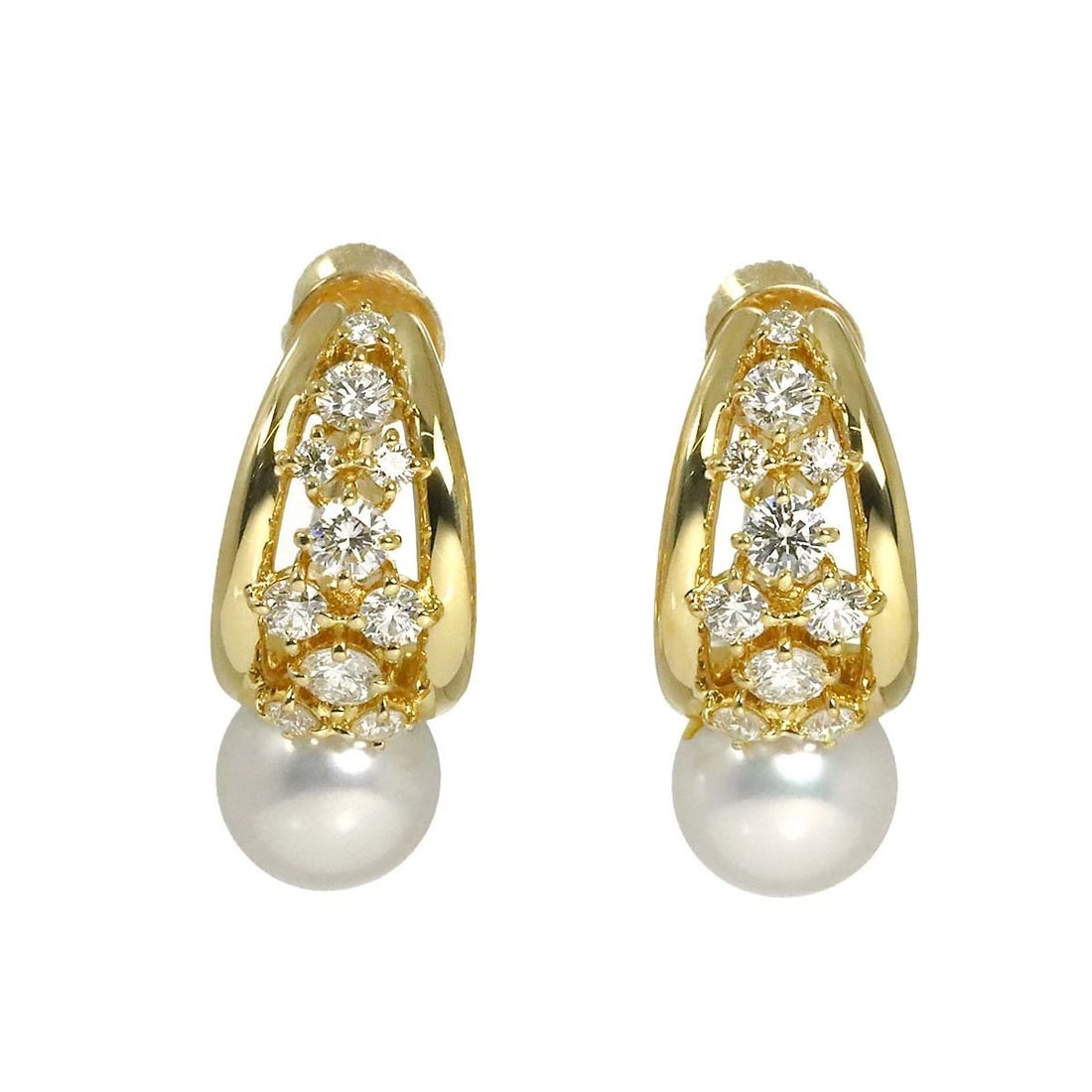 MIKIMOTO AKOYA PEARL DIAMOND EARRINGS: MIKIMOTO Akoya Pearl Diamond Earrings Brand: MIKIMOTO Type/Style: Earrings Material: 750 Yellow Gold, Color: Yellow Gold Size: W9.3 x H22.2mm Accessories: None Accessories Notice: When purchasing