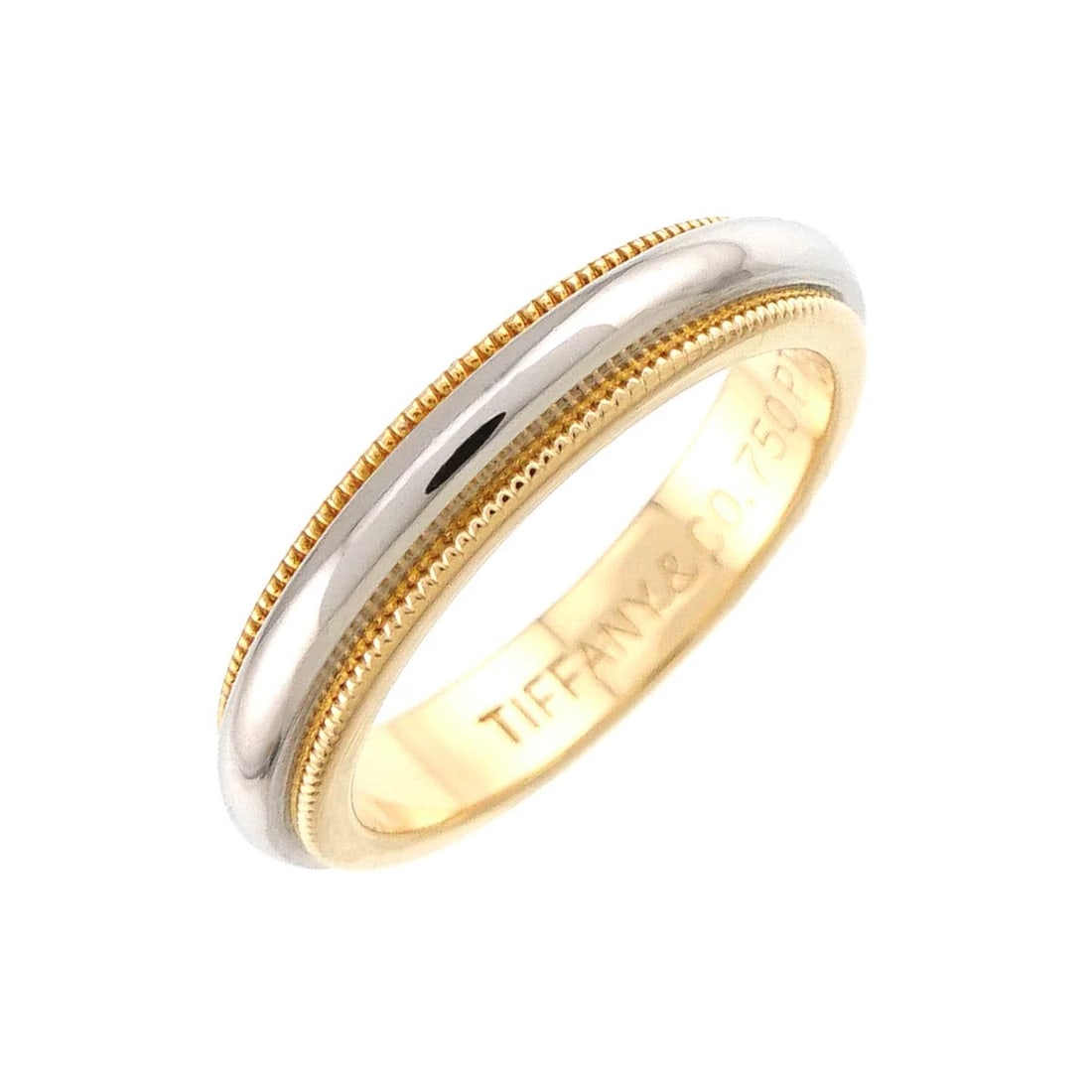 TIFFANY CO. MILGRAIN BAND RING 750 YG PLATINUM: TIFFANY Co. Milgrain Band Ring 750 YG Platinum Brand: TIFFANY Co. Type/Style: Ring Material: 750 Yellow Gold 950 Platinum, Color: Gold Size: 3.75-4(US) Accessories: None Accessories Notice: When
