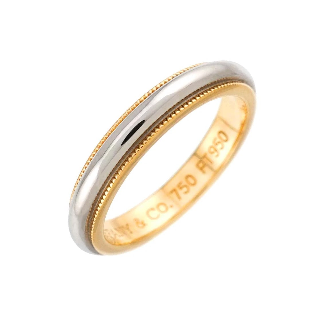 TIFFANY CO. MILGRAIN BAND RING YG 750 PT: TIFFANY Co. Milgrain Band Ring YG 750 Pt Brand: TIFFANY Co. Type/Style: Ring Material: 750 Yellow Gold Platinum, Color: Gold Size: 4.75-5(US) Accessories: None Accessories Notice: When pur