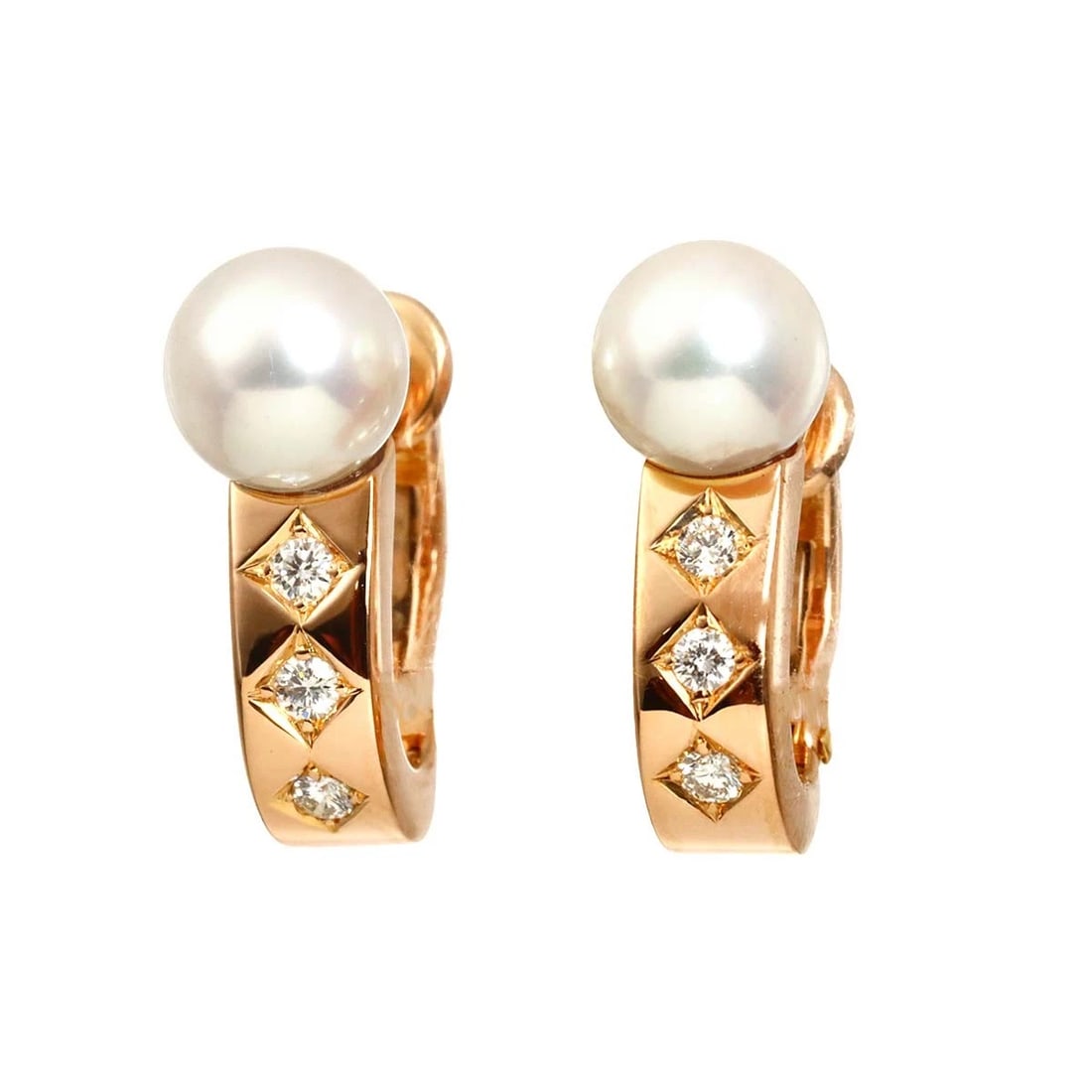 TASAKI AKOYA PEARL DIAMOND EARRINGS: TASAKI Akoya Pearl Diamond Earrings Brand: TASAKI Type/Style: Earrings Material: 750 Pink Gold, Color: Pink Gold Size: W6.9 x H16.4mm Accessories: None Accessories Notice: When purchasing pre-owned