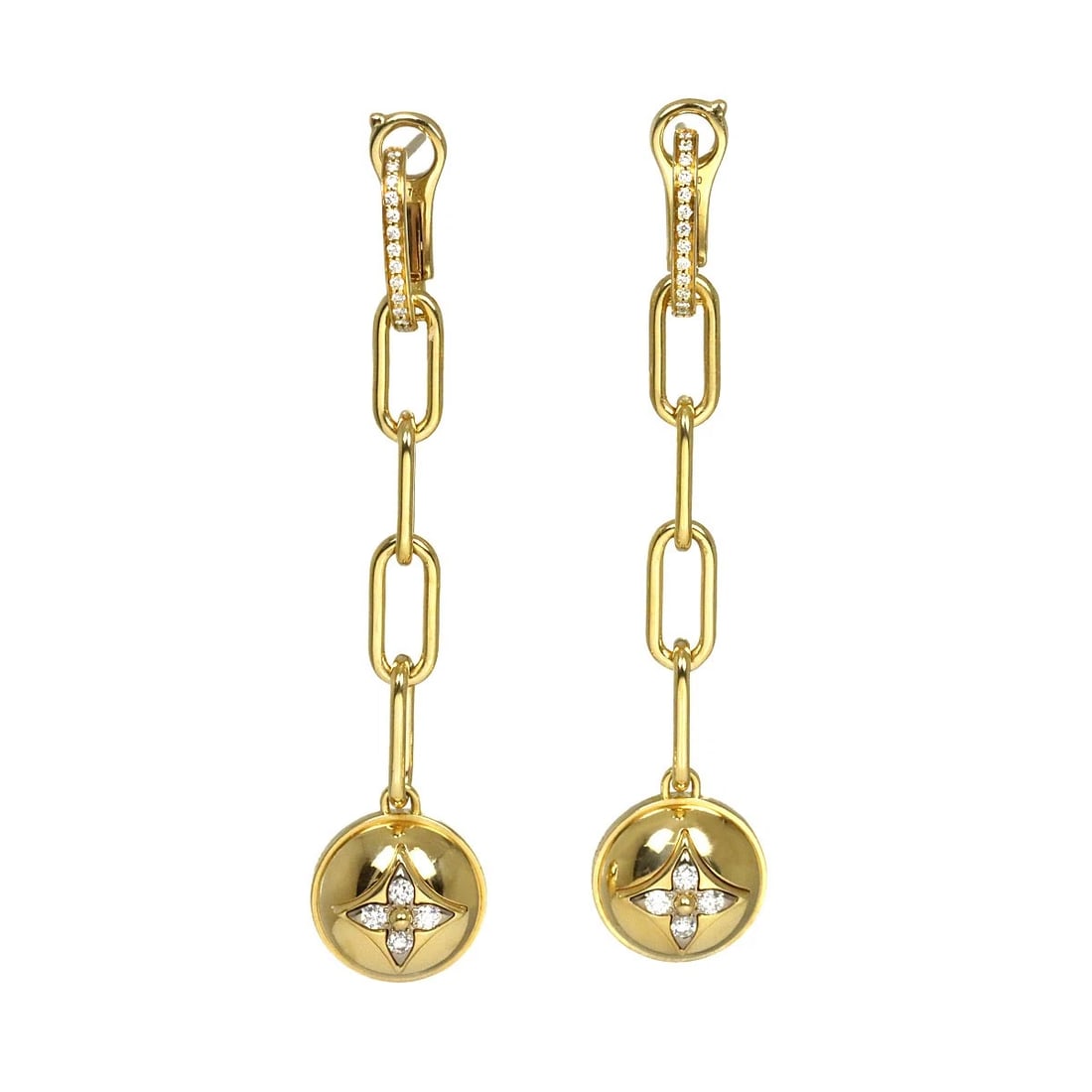 LOUIS VUITTON BLOSSOM DIAMOND EARRINGS: LOUIS VUITTON Blossom Diamond Earrings Brand: LOUIS VUITTON Type/Style: Earrings Material: 750 Yellow Gold, Color: Yellow Gold Size: W 11.8 x H 57mm Accessories: None Accessories Notice: W