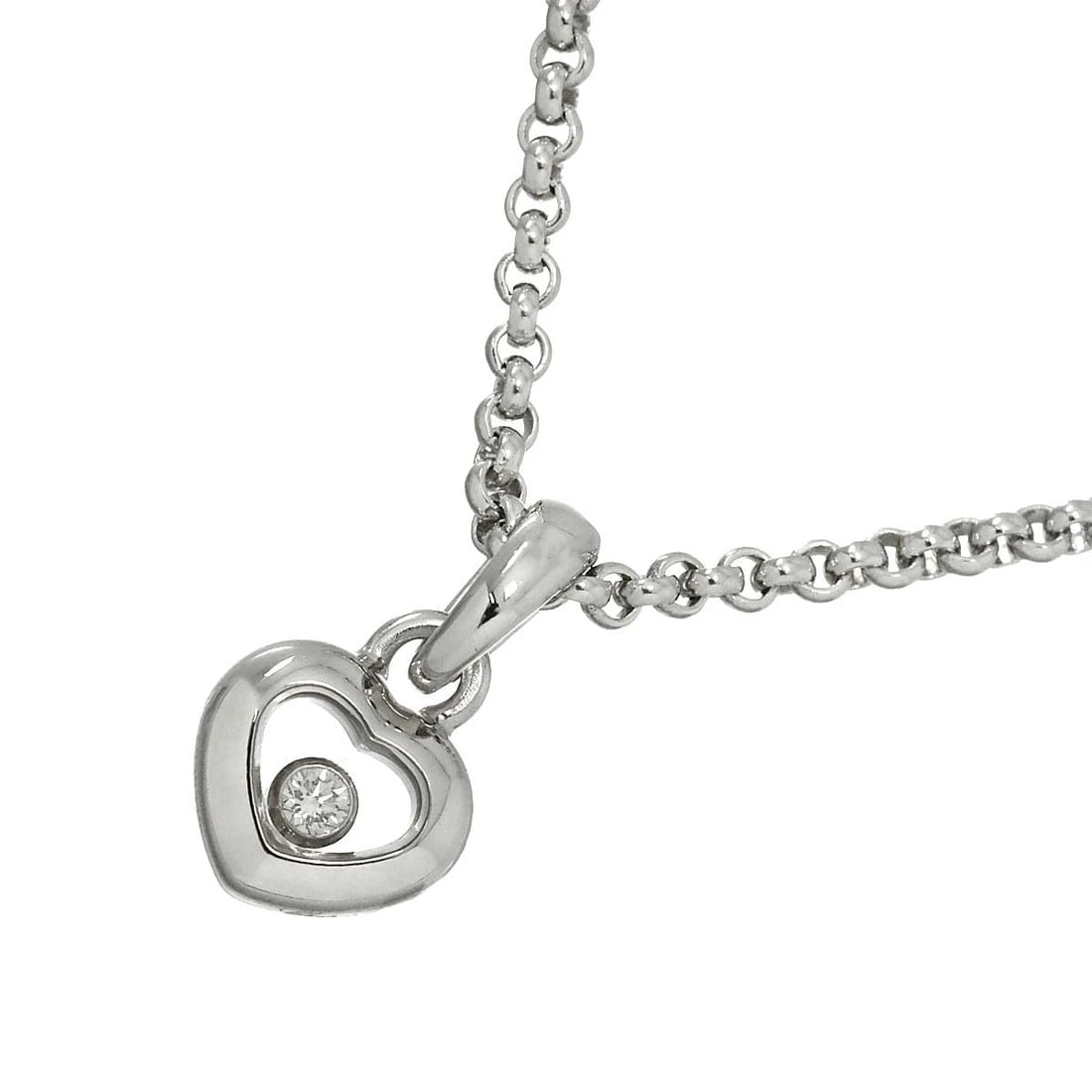 CHOPARD HAPPY DIAMOND HEART NECKLACE: Chopard Happy Diamond Heart Necklace Brand: Chopard Type/Style: Necklace Material: 750 White Gold, Main Stone Natural Color: White Gold Size: internal circumference of the chain:16.5inch Top Charm(max