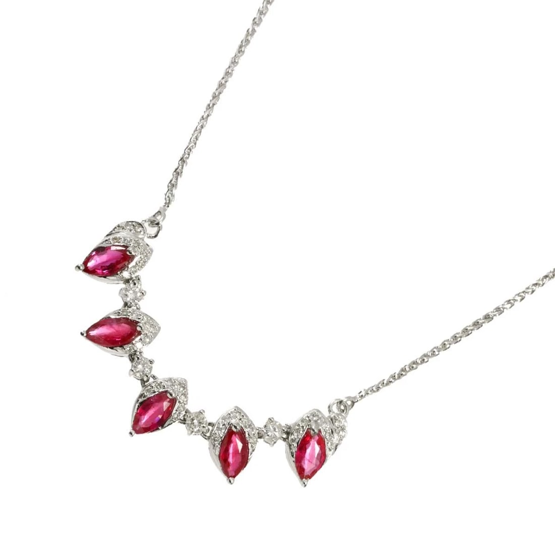 RUBY DIAMOND NECKLACE WHITE GOLD 750: Ruby Diamond Necklace White Gold 750 Brand: Unbranded Type/Style: Necklace Material: 750 White Gold, Main Stone Ruby Color: White Gold Size: internal circumference of the chain:17.7inch Top Charm(max)