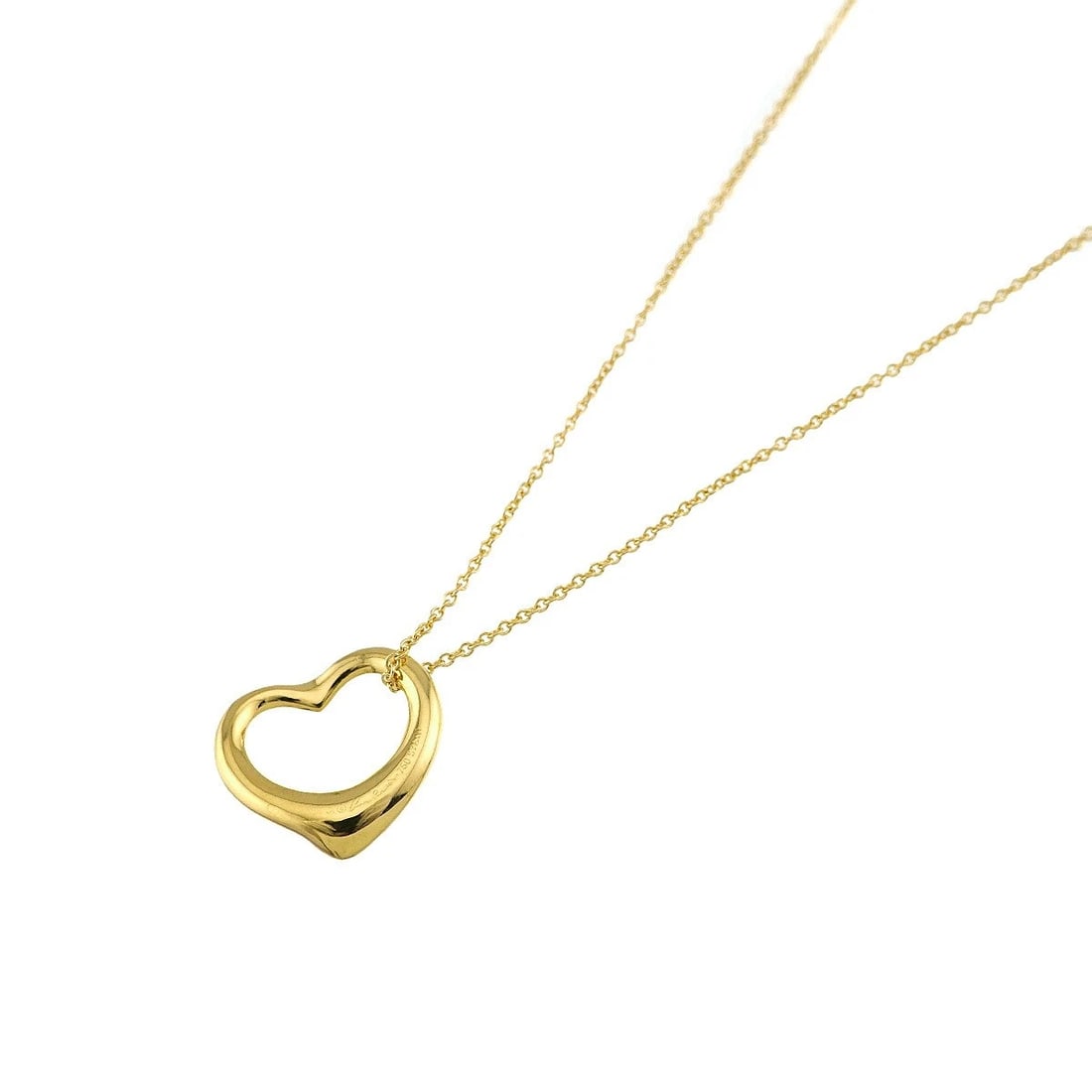 TIFFANY CO. OPEN HEART NECKLACE: TIFFANY Co. Open Heart Necklace Brand: TIFFANY Co. Type/Style: Necklace Material: 750 Yellow Gold, Color: Yellow Gold Size: internal circumference of the chain:15.7inch Top Charm(max):W 15.5x H13.5mm