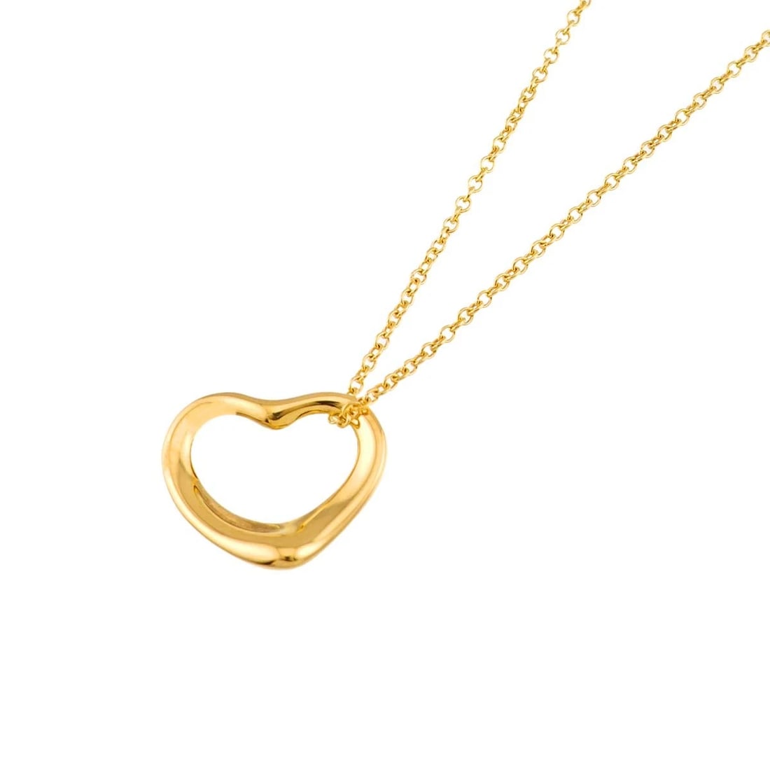 TIFFANY CO. OPEN HEART NECKLACE: TIFFANY Co. Open Heart Necklace Brand: TIFFANY Co. Type/Style: Necklace Material: 750 Yellow Gold, Color: Yellow Gold Size: internal circumference of the chain:16.1inch Top Charm(max):W 15x H12.5mm