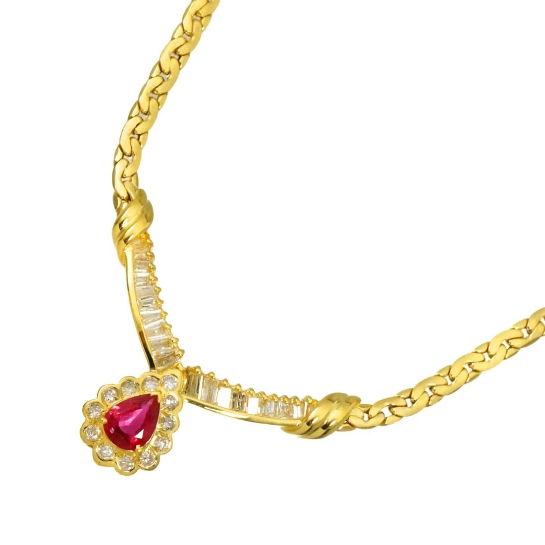 RUBY DIAMOND NECKLACE YELLOW GOLD 750: Ruby Diamond Necklace Yellow Gold 750 Brand: Unbranded Type/Style: Necklace Material: 750 Yellow Gold, Main Stone Ruby Color: Yellow Gold Size: internal circumference of the chain:17.7inch Top Charm(m