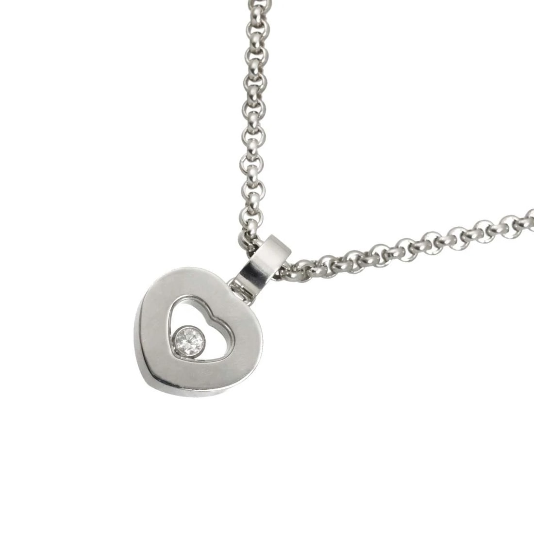 CHOPARD HAPPY DIAMOND HEART NECKLACE: Chopard Happy Diamond Heart Necklace Brand: Chopard Type/Style: Necklace Material: 750 White Gold, Main Stone Natural Color: White Gold Size: internal circumference of the chain:16.5inch Top
