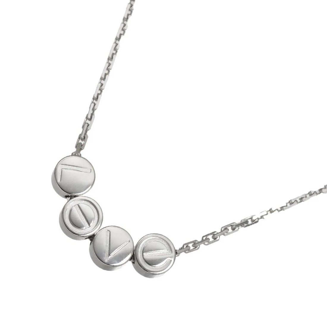 CARTIER LOVE LOGO NECKLACE 750 WHITE GOLD: Cartier Love Logo Necklace 750 White Gold Brand: Cartier Type/Style: Necklace Material: 750 White Gold, Color: White Gold Size: internal circumference of the chain:16.1inch Top Charm(max):W 6 x H 6mm