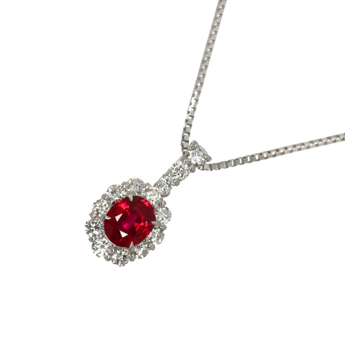 RUBY DIAMOND NECKLACEWHITE GOLD 750: Ruby Diamond NecklaceWhite Gold 750 Brand: Unbranded Type/Style: Necklace Material: 750 White Gold, Main Stone Ruby Color: White Gold Size: internal circumference of the chain:17.7inch(Adjustable)
