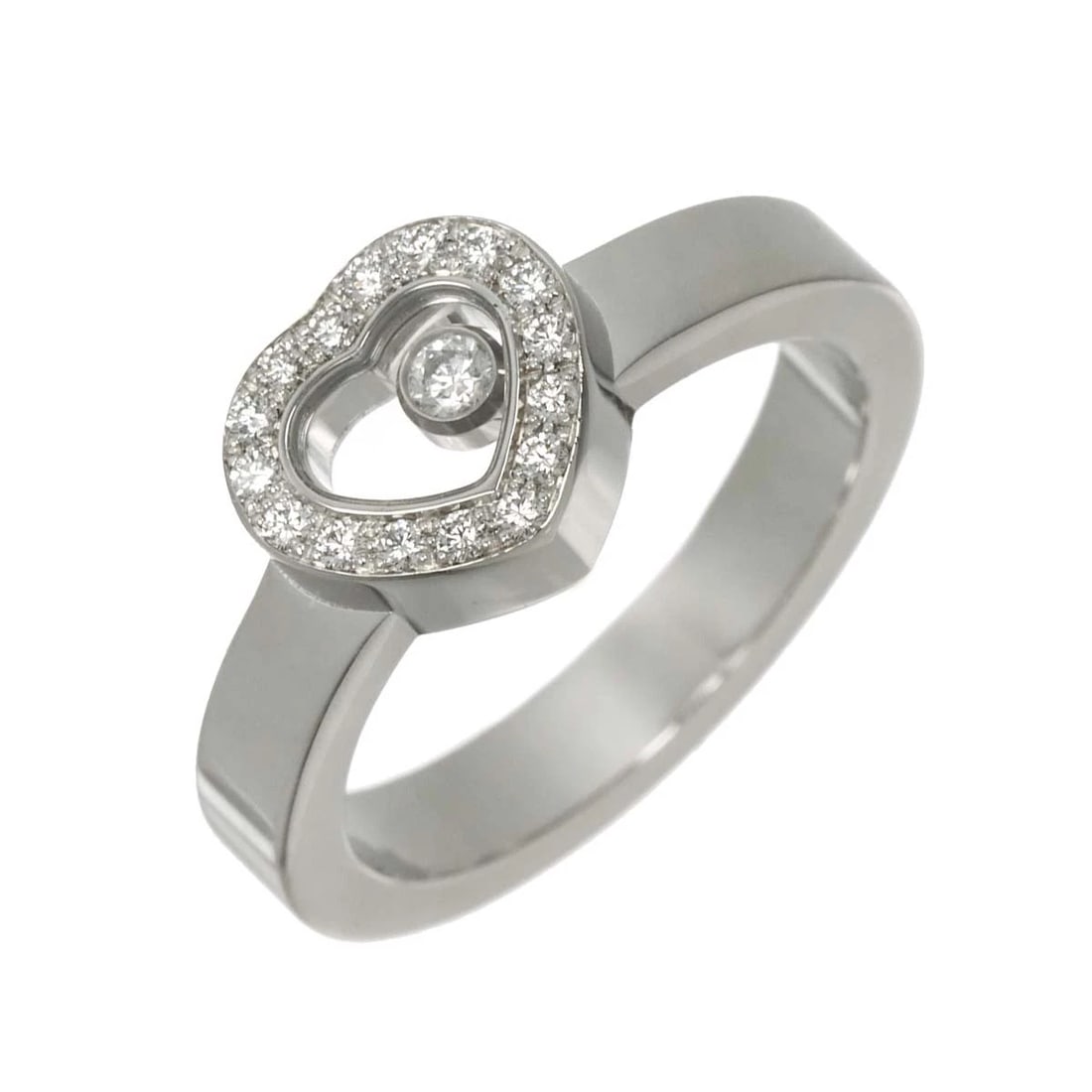 CHOPARD HAPPY DIAMOND HEART RING: Chopard Happy Diamond Heart Ring Brand: Chopard Type/Style: Ring Material: 750 White Gold, Main Stone Natural Color: White Gold Size: 6(US) Accessories: None Accessories Notice: When purchasing
