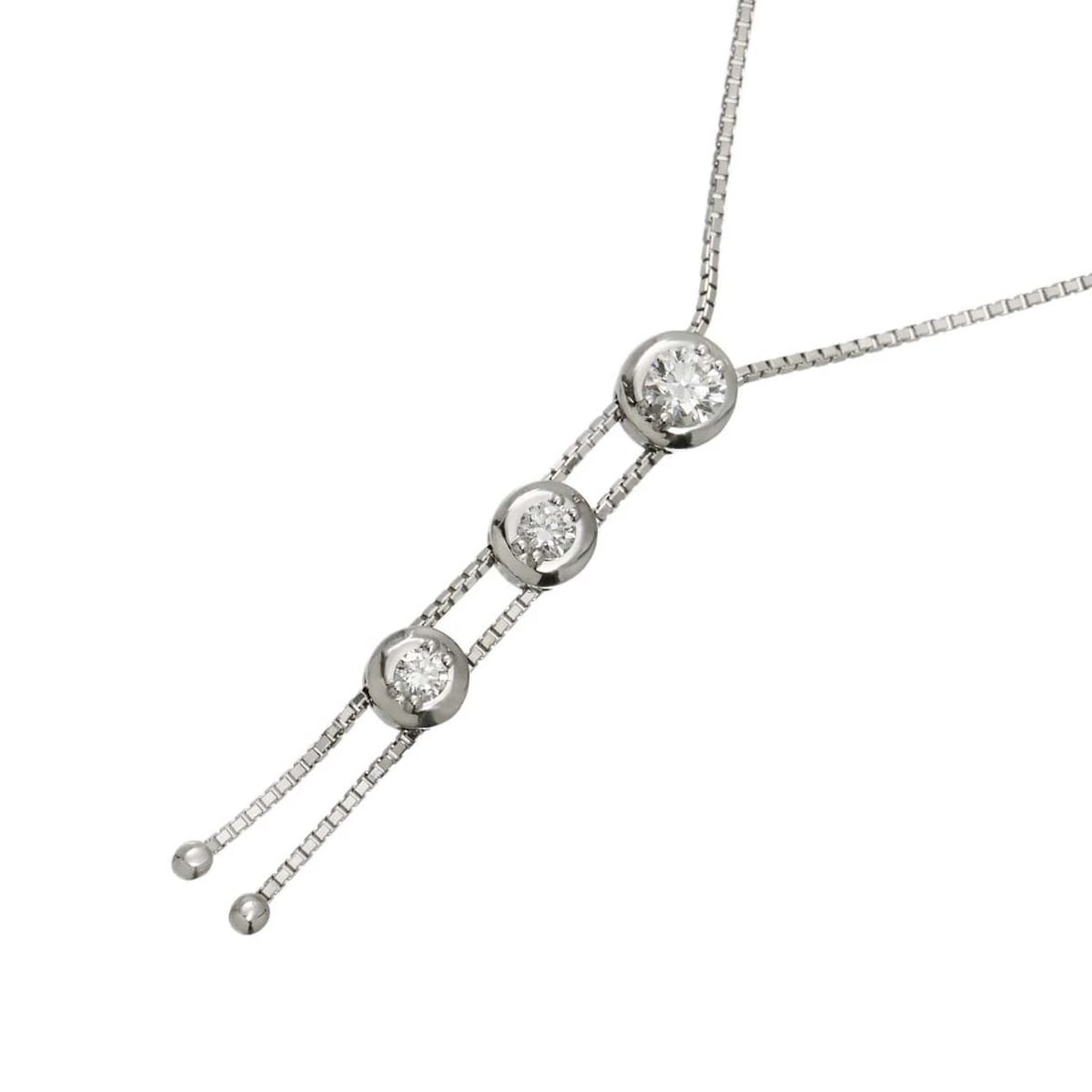 TASAKI TRILOGY DIAMOND NECKLACE: TASAKI Trilogy Diamond Necklace Brand: TASAKI Type/Style: Necklace Material: 750 Whie Gold, Main Stone Natural Color: White Gold Size: internal circumference of the chain:20.1inch(Adjustable) Top Char
