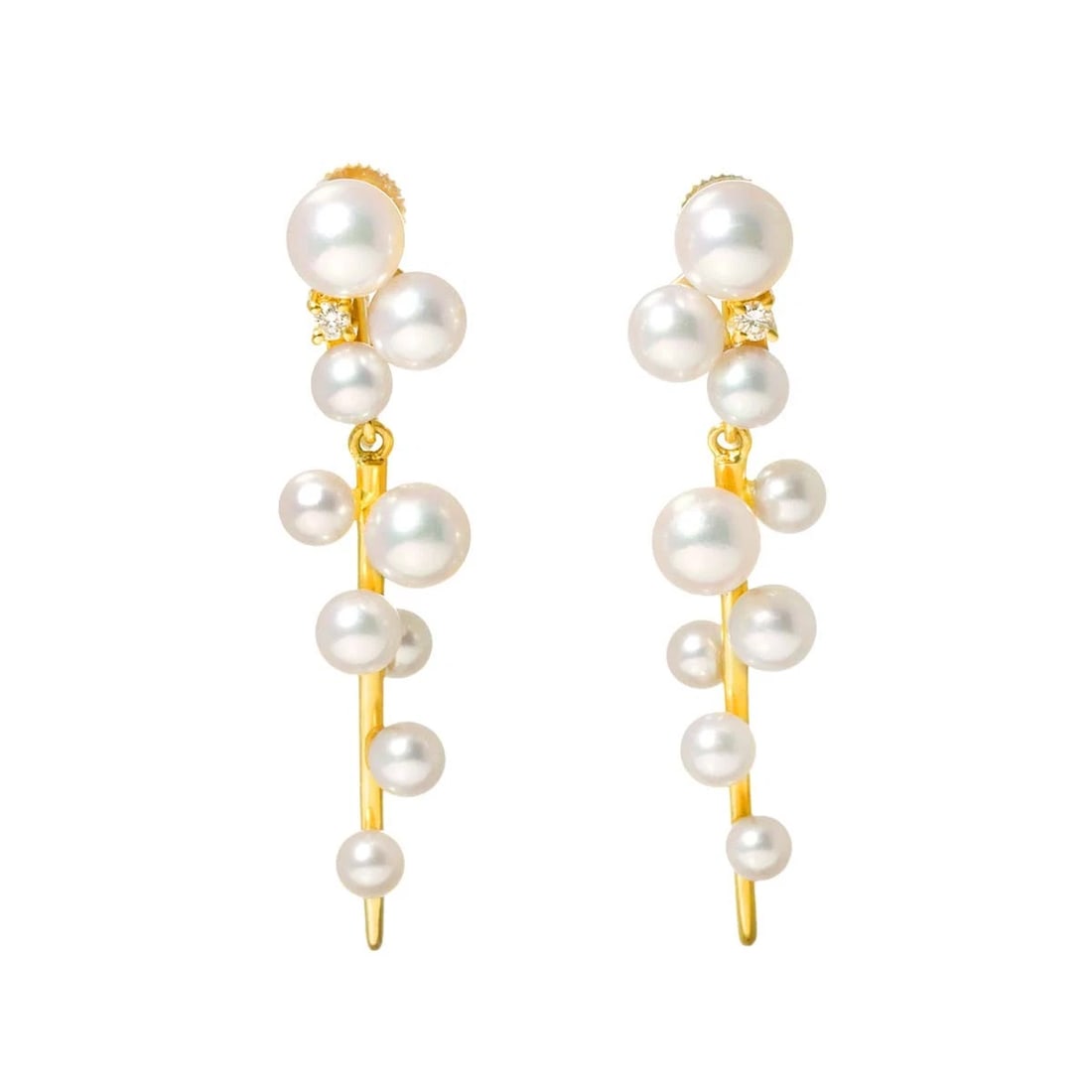 POLA AKOYA PEARL DIAMOND EARRINGS: POLA Akoya Pearl Diamond Earrings Brand: POLA Type/Style: Earrings Material: 750 Yellow Gold, Color: Gold Size: W10.6 x H42.7mm Accessories: None Accessories Notice: When purchasing pre-ow