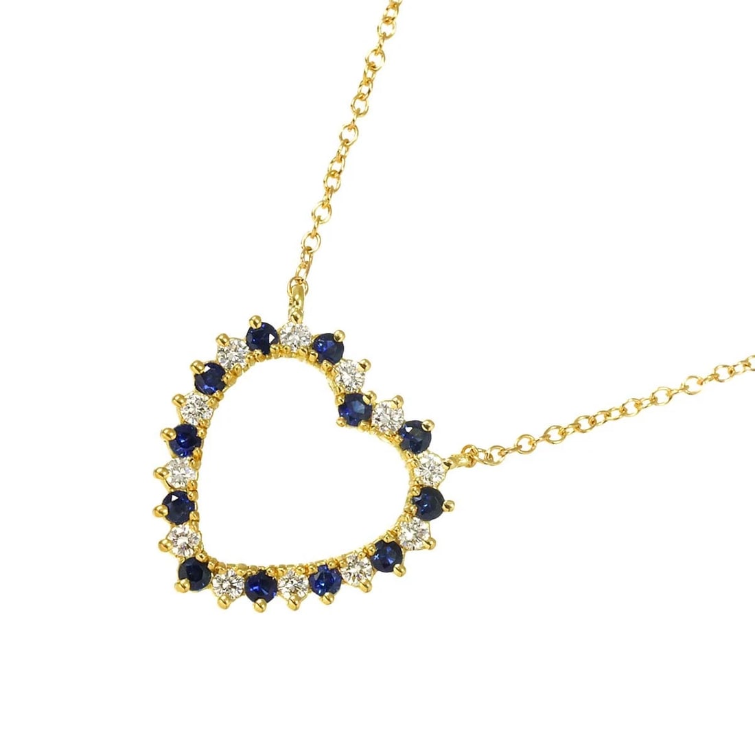 TIFFANY CO. HEART SAPPHIRE DIAMOND NECKLACE: TIFFANY Co. Heart Sapphire Diamond Necklace Brand: TIFFANY Co. Type/Style: Necklace Material: 750 Yellow Gold, Color: Yellow Gold Size: internal circumference of the chain:16.1inch Top Charm(max):W