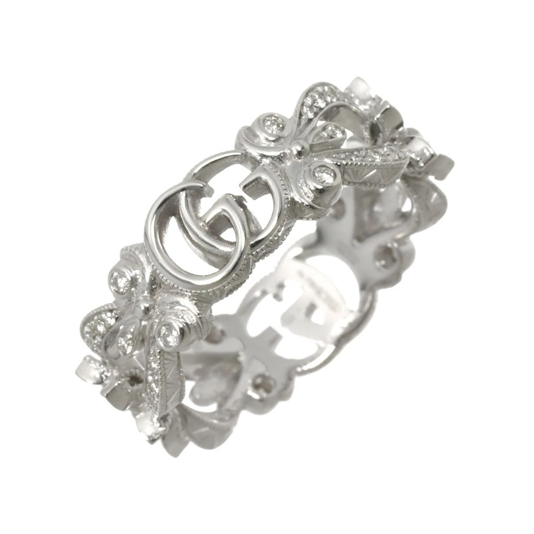 GUCCI FLORA RING DIAMOND WHITE GOLD 750: GUCCI Flora Ring Diamond White Gold 750 Brand: GUCCI Type/Style: Ring Material: 750 White Gold, Color: White Gold Size: 4.5(US) Accessories: None Accessories Notice: When purchasing pre-owned goods,