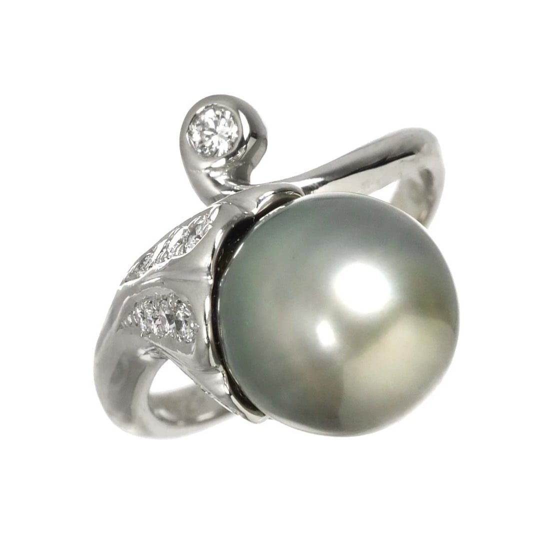 QUEEN SOUTH SEA PEARL DIAMOND RING PT: Queen South Sea Pearl Diamond Ring Pt Brand: Queen Type/Style: Ring Material: Pt950, Color: Platinum Size: 5.25-5.5(US) Accessories: None Accessories Notice: When purchasing pre-owned good