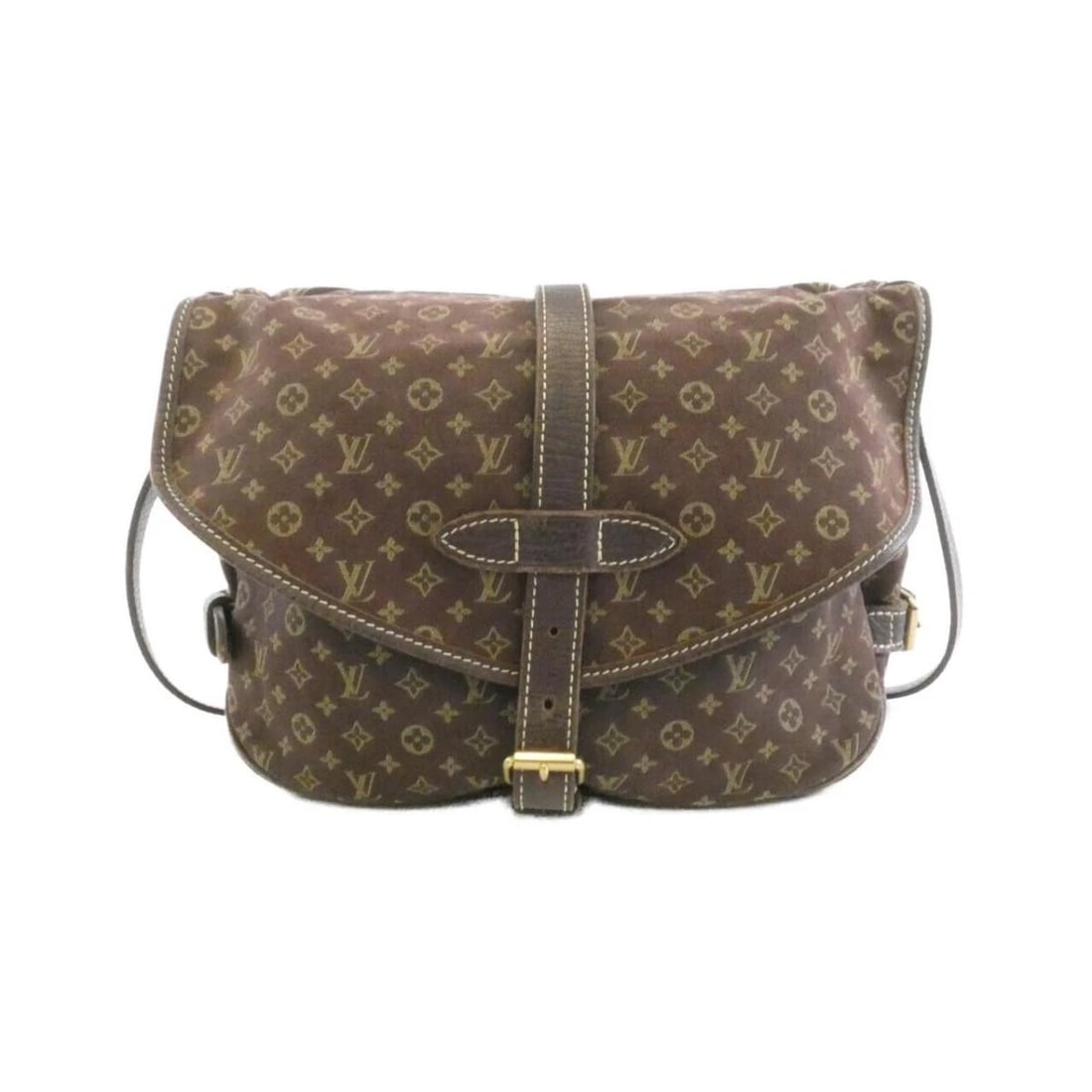 LOUIS VUITTON MONOGRAM MINI LIN SAUMUR 30 LEATHER SHOULDER BAG: Louis Vuitton Monogram Mini Lin Saumur 30 Leather Shoulder Bag Brand: Louis Vuitton Type/Style: Shoulder Bag Material: Canvas Color: EBENE (Brown) / GOLD hardware Size: Approximately 30cm (W) x 20cm (