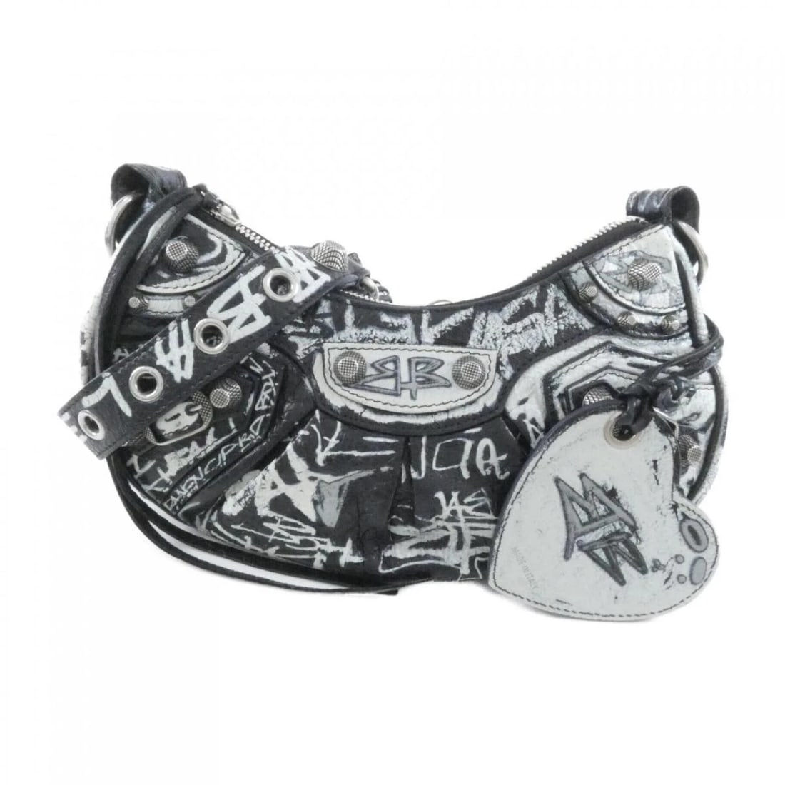 BALENCIAGA LEATHER SHOULDER CROSSBODY BAG: Balenciaga Leather Shoulder Crossbody Bag Brand: Balenciaga Type/Style: Shoulder Bag Material: Leather Color: Black/White Graffiti, Silver Hardware Size: 24cm (W) x 11.5cm (H) x 6cm (D) Accessorie