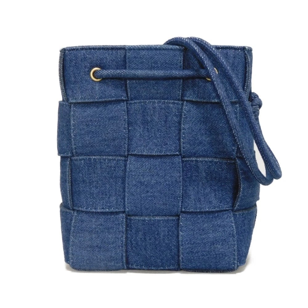 BOTTEGA VENETA CASSETTE BUCKET BAG: Bottega Veneta Cassette Bucket Bag Brand: Bottega Veneta Type/Style: Bucket & Drawstring Bag Material: Denim Color: Indigo (Blue) Size: Approx. W 15cm x H 18cm x D 13cm Accessories: None A