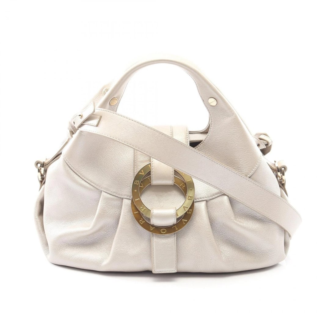 BVLGARI CHANDRA GRAY LEATHER TOP HANDLE SHOULDER BAG: BVLGARI Chandra Gray Leather Top Handle Shoulder Bag Brand: BVLGARI Type/Style: Satchel/Top Handle Bag Material: Leather Color: Gray Size: W approx. 36cm x H 21cm x D 13cm Accessories: None