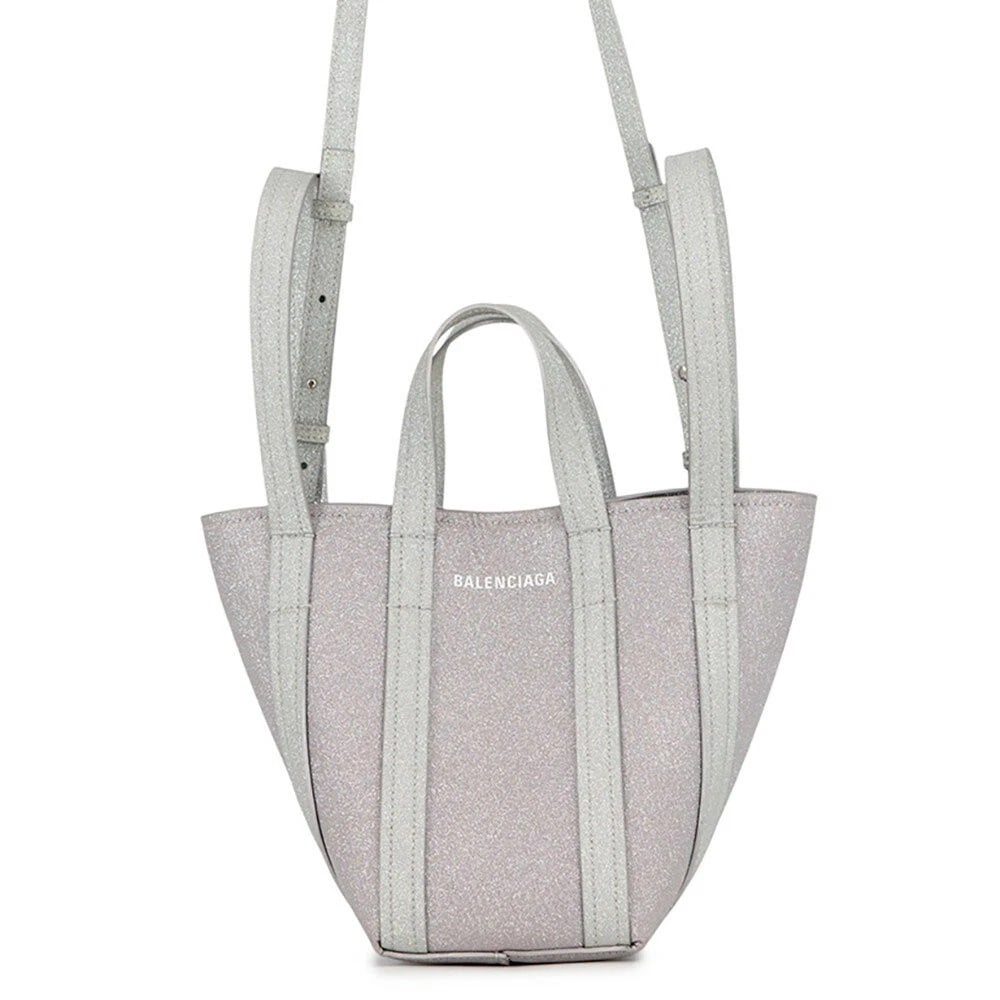 BALENCIAGA EVERYDAY NORTH SOUTH XS GLITTER 3WAY SHOULDER TOTE HANDBAG: BALENCIAGA Everyday North South xS Glitter 3WAY Shoulder Tote Handbag Brand: Balenciaga Type/Style: Satchel/Top Handle Bag Material: Leather Color: Silver/Pink Size: W12cm x H21cm x D18.5cm (A5 size