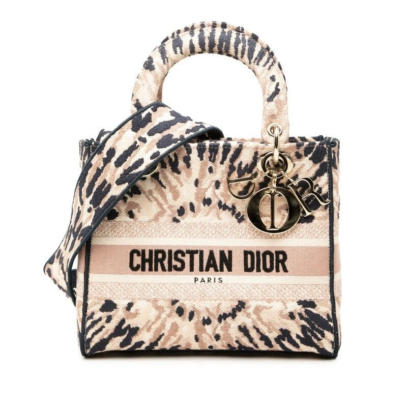CHRISTIAN DIOR LADY DIOR PINK NAVY BLUE CANVAS 2WAY HANDBAG: Christian Dior Lady Dior Pink Navy Blue Canvas 2Way Handbag Brand: Dior Type/Style: Shoulder Bag Material: Canvas Color: Pink and Navy Size: W 23cm x H 20cm x D 12cm Accessories: None Acce