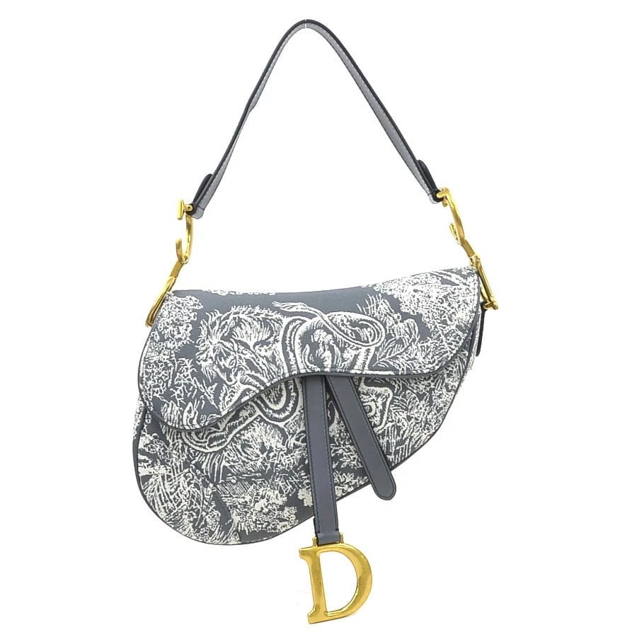 CHRISTIAN DIOR SADDLE BAG SHOULDER BAG: Christian Dior Saddle Bag Shoulder Bag Brand: Dior Type/Style: Shoulder Bag Material: Canvas, Leather Color: Gray/Off-White Size: 19cm (Height) x 23.5cm (Width) x 4cm (Depth) Accessories: None
