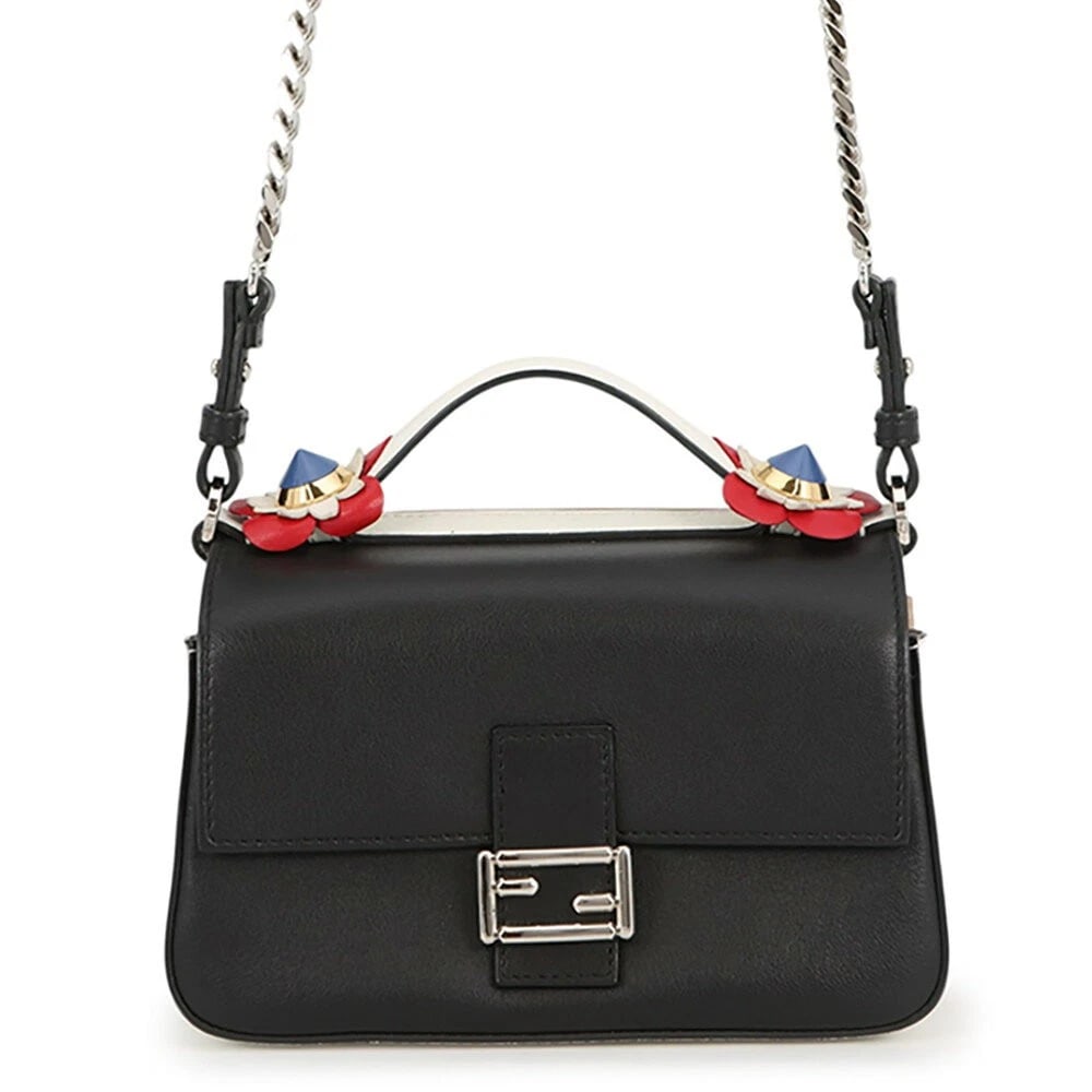 FENDI DOUBLE MICRO FLOWER BAGUETTE LEATHER BAG: FENDI Double Micro Flower Baguette Leather Bag Brand: Fendi Type/Style: Shoulder Bag Material: Leather Color: Beige/Black/White Size: W17.5cm x H9cm x D6cm Accessories: None Accessories Notice: When