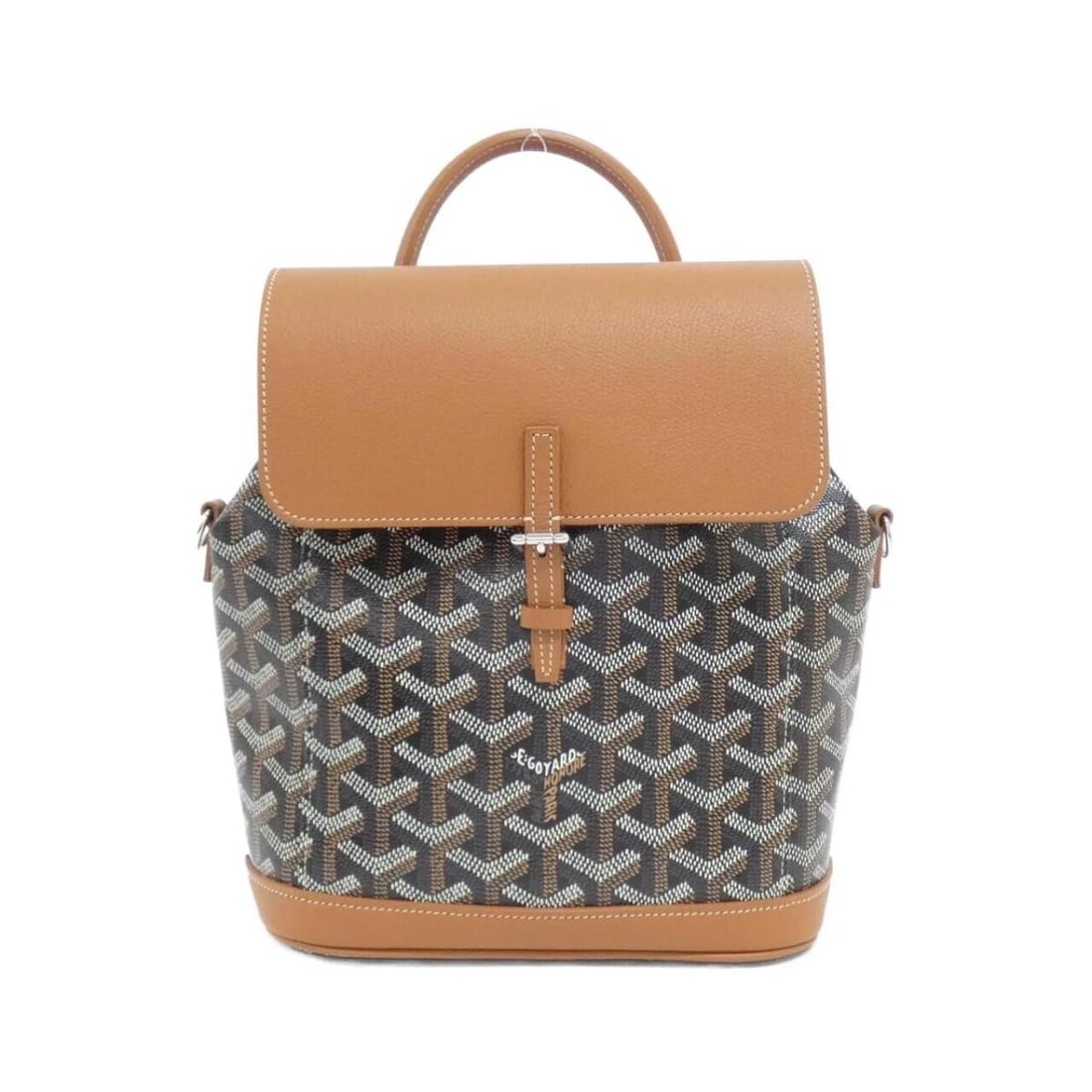 GOYARD ALPIN MINI GOYARDINE CANVAS LEATHER BACKPACK: Goyard Alpin Mini Goyardine Canvas Leather Backpack Brand: Goyard Type/Style: Backpack Material: Coated Canvas / Calfskin Color: Black + Tan / Silver Hardware Size: Approximately 19cm (W) x 22cm (H)
