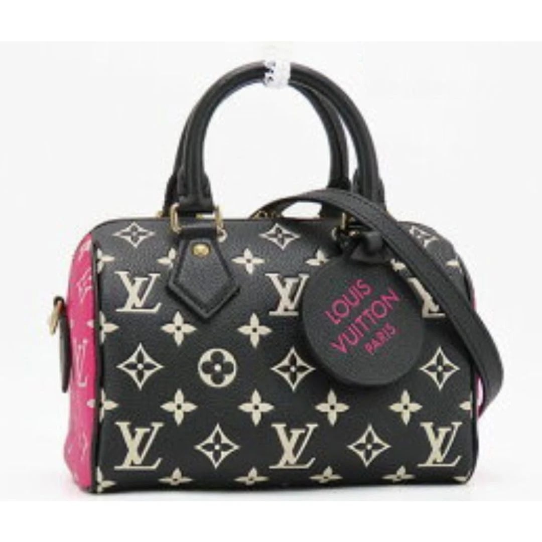 LOUIS VUITTON SPEEDY BANDOULIERE 20 EMPREINTE BAG: Louis Vuitton Speedy Bandouliere 20 Empreinte Bag Brand: Louis Vuitton Type/Style: Satchel/Top Handle Bag Material: Monogram Empreinte Leather Color: Black, White, Pink Size: W: 20.5cm, H: 13.5cm, D:
