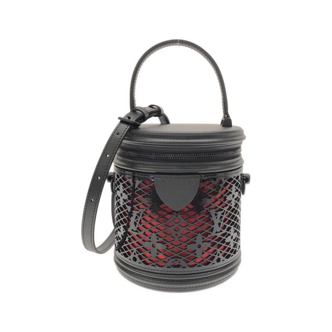 LOUIS VUITTON CANNES MONOGRAM LACE 2WAY SHOULDER BAG: LOUIS VUITTON Cannes Monogram Lace 2Way Shoulder Bag Brand: Louis Vuitton Type/Style: Top Handle Bag Material: Calfskin with Monogram Lace Color: Black Size: Approximately 15cm (W) x 17cm (H) x 14cm (