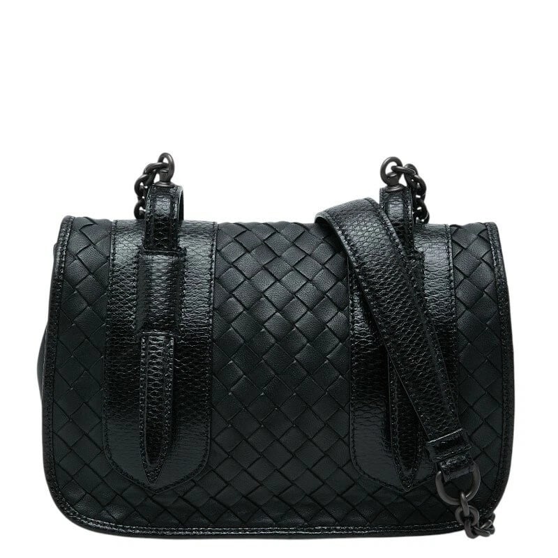 BOTTEGA VENETA INTRECCIATO CHAIN SHOULDER BAG: Bottega Veneta Intrecciato Chain Shoulder Bag Brand: Bottega Veneta Type/Style: Shoulder Bag Material: Leather and Lizard accents Color: Black Size: Approximately W 22cm x H 14.5cm x D 9.5cm