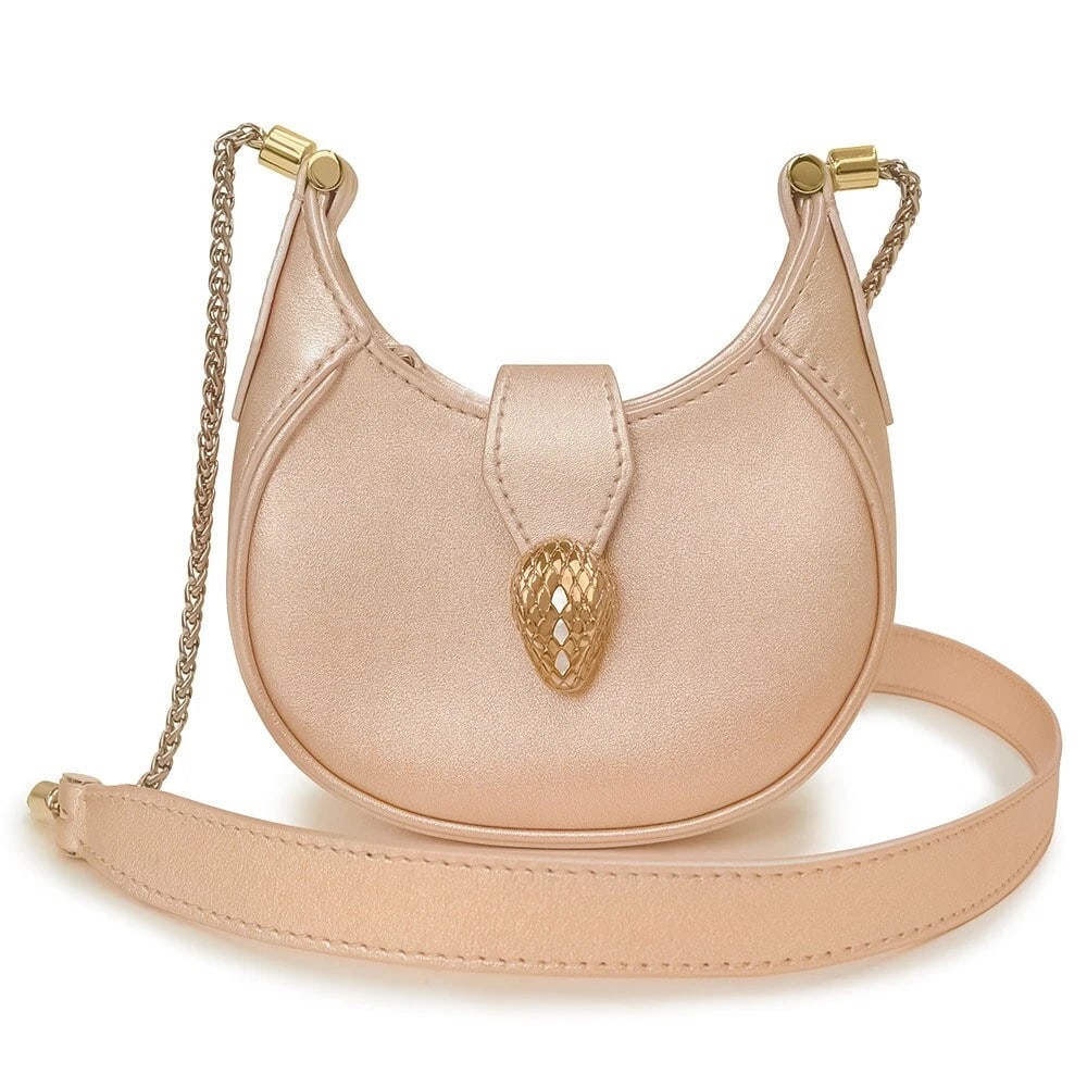 BVLGARI SERPENTI ELLIPSE MICRO CHAIN SHOULDER BAG: BVLGARI Serpenti Ellipse Micro Chain Shoulder Bag Brand: Bvlgari Type/Style: Shoulder Bag Material: Leather Color: Rose Gold / Gold Hardware Size: Approx. 13cm W x 13cm H x 3cm D (Shoulder Strap: Appr