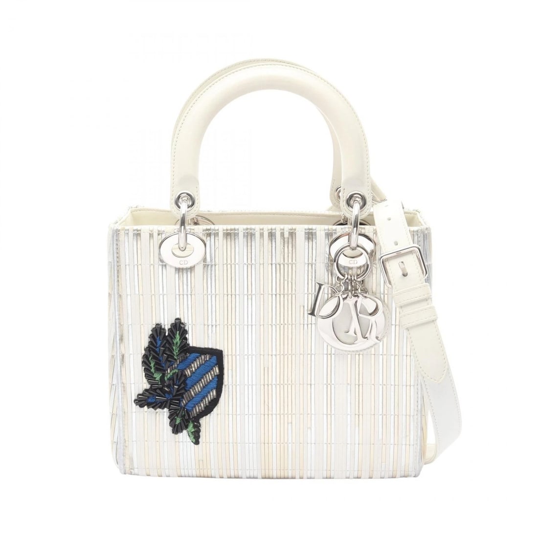 DIOR LADY DIOR LEATHER 2WAY SHOULDER HANDBAG MULTICOLOR METALLIC BAG: Dior Lady Dior Leather 2WAY Shoulder Handbag Multicolor Metallic Bag Brand: Dior Type/Style: Top Handle Bag Material: Leather Color: Silver / White / Multicolor Size: Width: Approx. 9.3 inches Height: