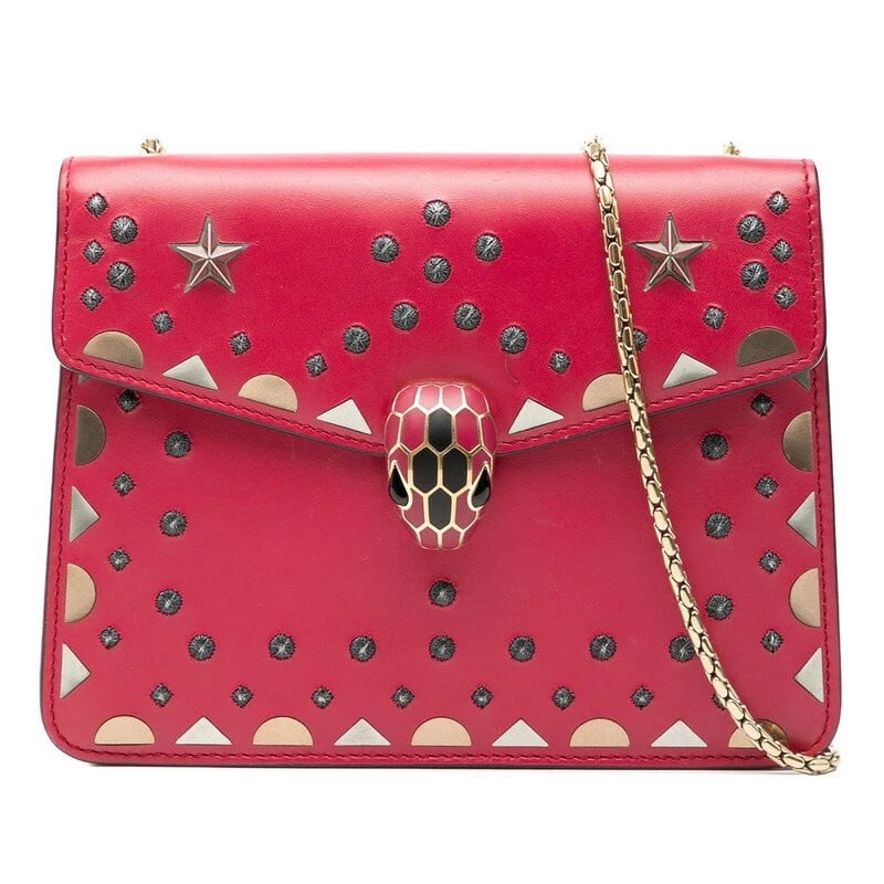 BVLGARI PINK GOLD CHAIN GENUINE LEATHER CROSSBODY SHOULDER HANDBAG: Bvlgari Pink Gold Chain Genuine Leather Crossbody Shoulder Handbag Brand: Bvlgari Type/Style: Shoulder Bag Material: Leather Color: Pink, Gold Size: W approx. 19.5cm x H approx. 14.5cm x D approx. 3.5