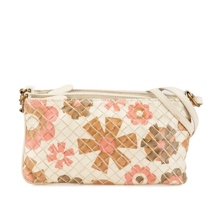 BOTTEGA VENETA INTRECCIATO WHITE BEIGE PINK LEATHER CROSSBODY SHOULDER BAG: Bottega Veneta Intrecciato White Beige Pink Leather Crossbody Shoulder Bag Brand: BOTTEGAVENETA Type/Style: Shoulder Bag Material: Leather Color: White / Beige / Pink Size: Width: approx. 7.9 in (20 c
