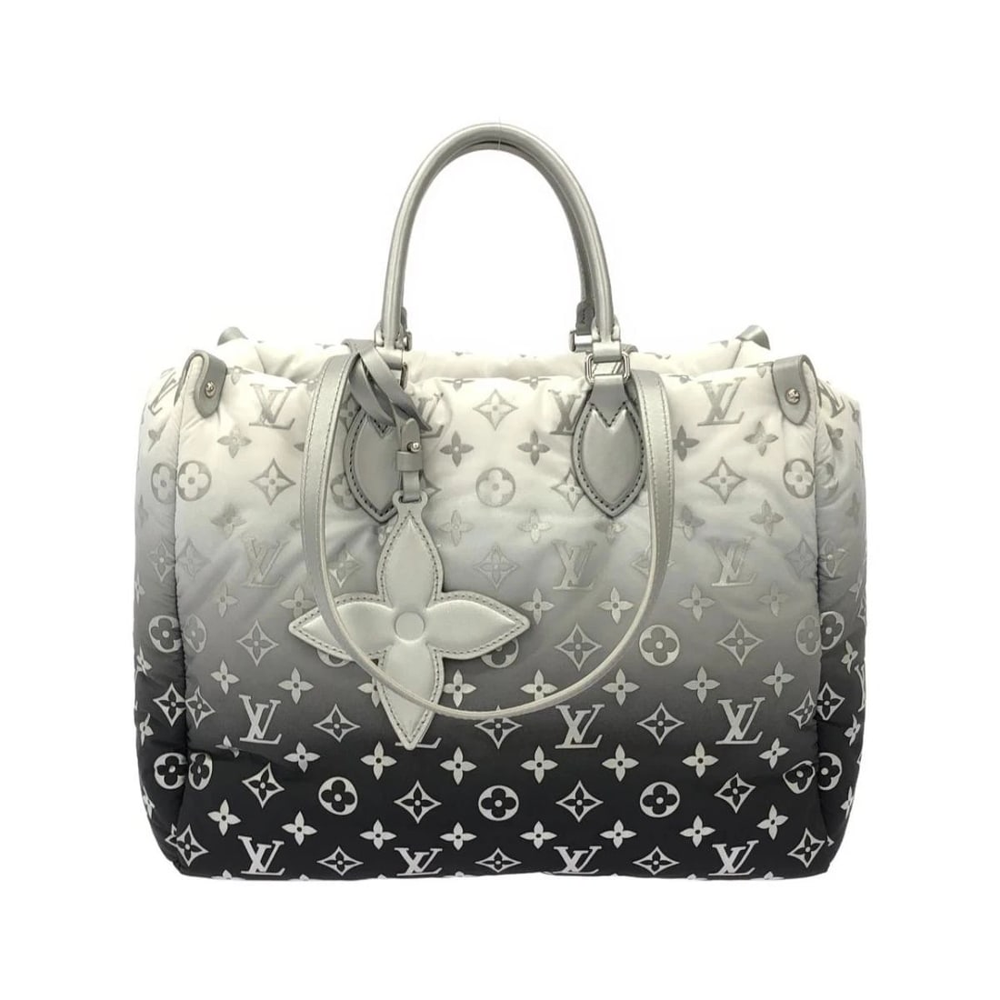 LOUIS VUITTON ONTHEGO MM LV SKI MONOGRAM NYLON PADDED TOTE BAG: Louis Vuitton OnTheGo MM LV SKI Monogram Nylon Padded Tote Bag Brand: Louis Vuitton Type/Style: Tote Material: Nylon Color: Frost / Silver Size: Approximately 36cm (Width) x 27cm (Height) x 16cm (Dept