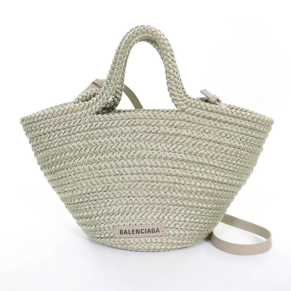 BALENCIAGA IBIZA 2-WAY BASKET BAG: Balenciaga Ibiza 2-way Basket Bag Brand: Balenciaga Type/Style: Crossbody Material: Nylon Color: Khaki Size: Height: Approx. 18 cm (7.1 inches) Width: Approx. 36 cm (14.2 inches) Depth: Approx. 14 cm 