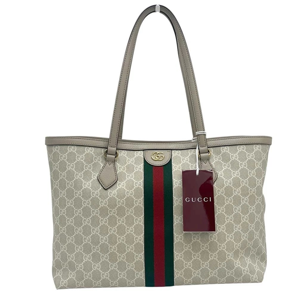 GUCCI LARGE TOTE BAG BEIGE WHITE HANDBAG: Gucci Large Tote Bag Beige White Handbag Brand: Gucci Type/Style: Tote Bag Material: GG Supreme Canvas Color: Beige x White Size: (W bottom?W top ? H ? D): approx. 15.0inch?16.5inch ? 10.6inch ? 5.1in