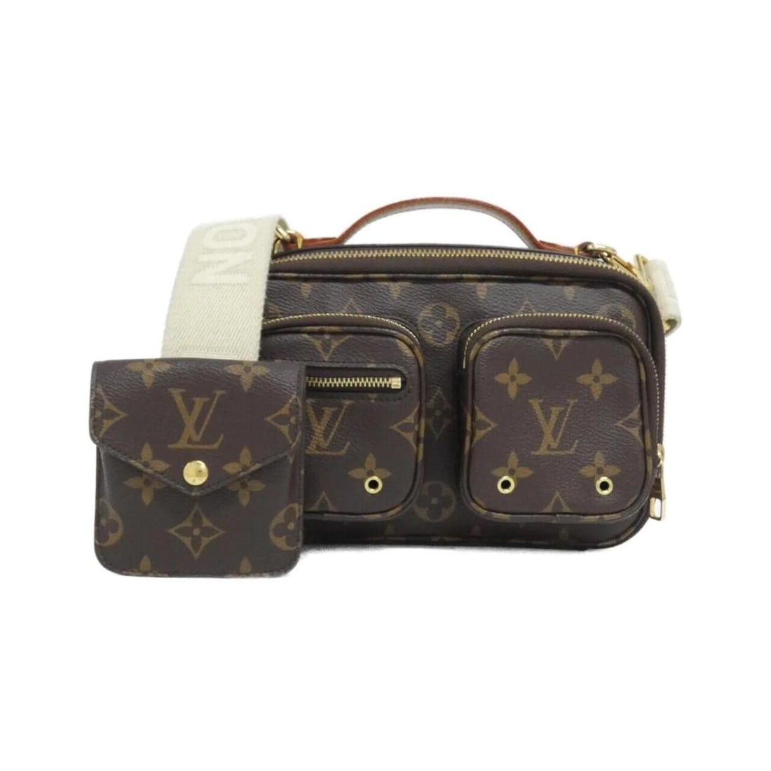 LOUIS VUITTON UTILITY CROSSBODY MONOGRAM CANVAS LEATHER SHOULDER BAG: Louis Vuitton Utility Crossbody Monogram Canvas Leather Shoulder Bag Brand: Louis Vuitton Type/Style: Crossbody Material: Coated Canvas Color: MARRON (Brown) / GOLD Hardware Size: Approximately 20cm (