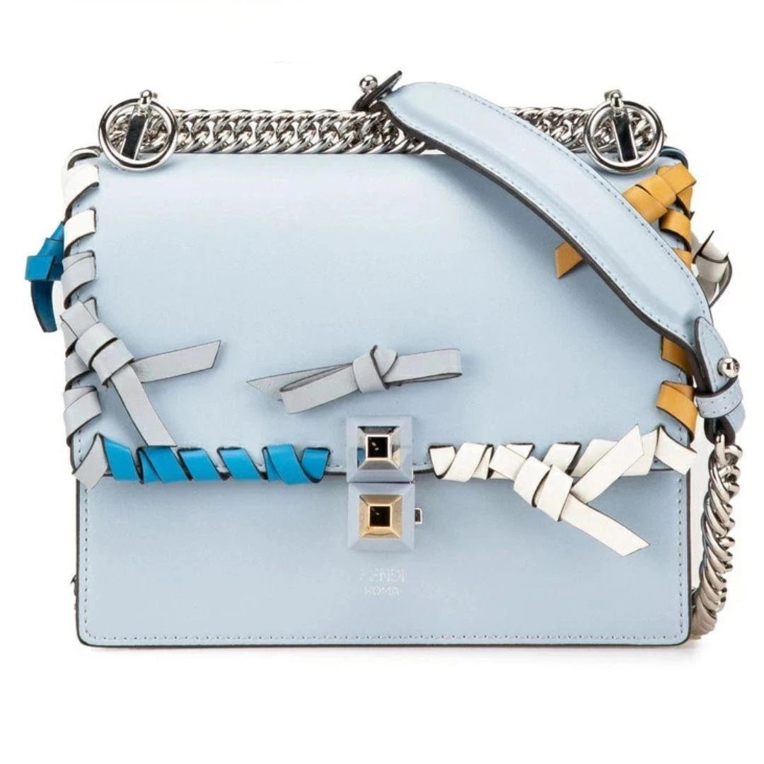 FENDI CHAIN SHOULDER BAG: FENDI Chain Shoulder Bag Brand: FENDI Type/Style: Top Handle Bag Material: Leather Color: Light Blue Size: Width: approx. 18 cm (7.09 in) Height: approx. 16 cm (6.30 in) Depth (Gusset): approx. 6 cm