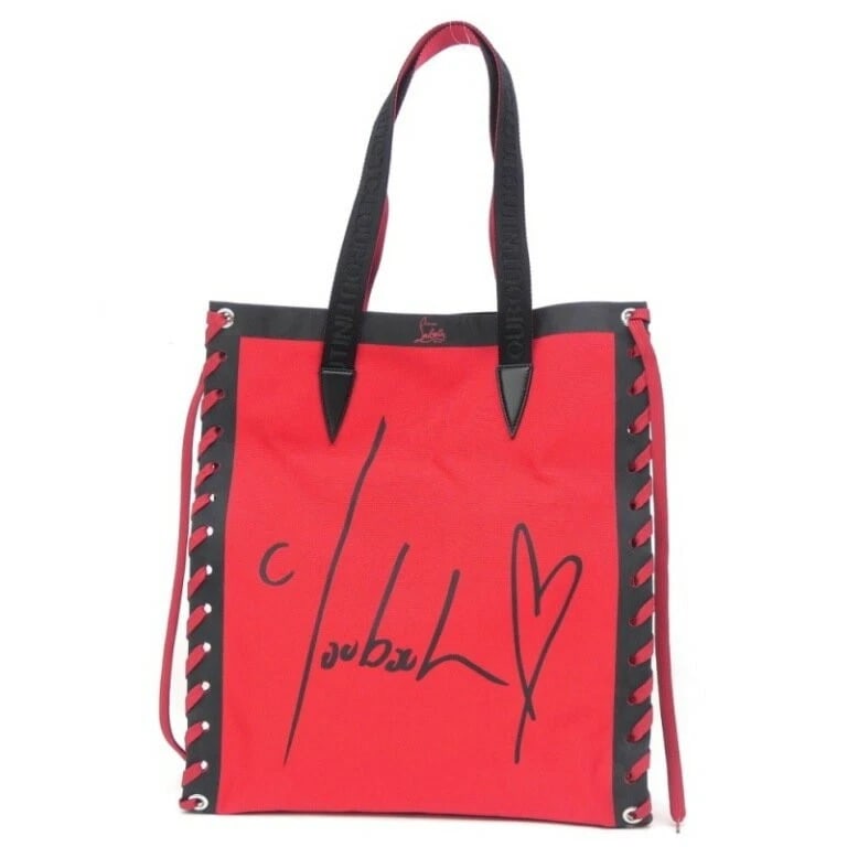 CHRISTIAN LOUBOUTIN TOTE BAG CABATA SHOELACE COLOR RED: Christian Louboutin Tote Bag Cabata Shoelace Color Red Brand: Christian Louboutin Type/Style: Tote Material: Canvas ? Leather Color: Red Size: W: 34 cm ? H: 39 cm ? D: 12 cm ? (Approx. 13.4 in ? 15.4