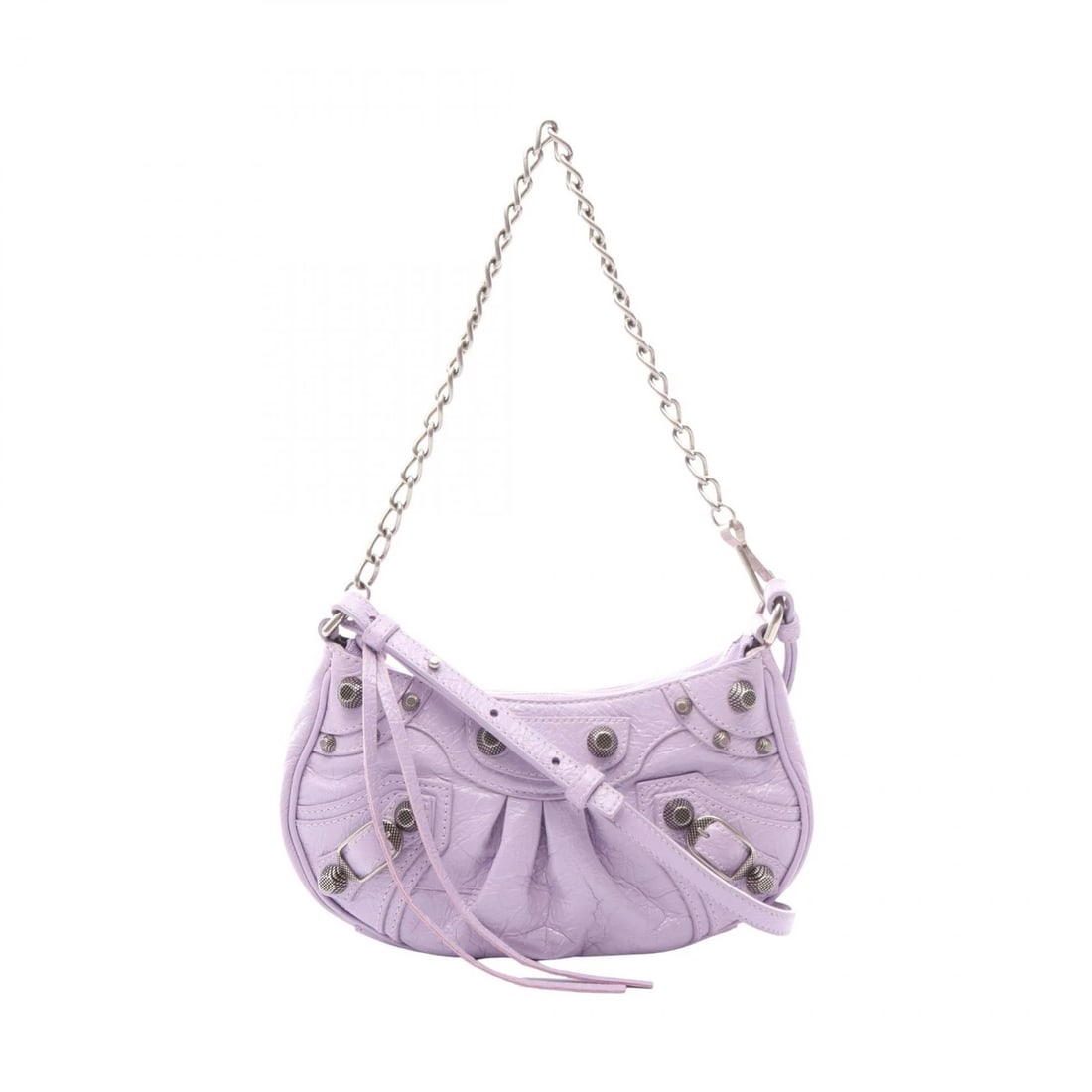 BALENCIAGA LE CAGOLE MINI BB 2WAY HANDBAG: BALENCIAGA Le Cagole Mini BB 2Way Handbag Brand: Balenciaga Type/Style: Shoulder Bag Material: Leather Color: Purple Size: Width: 7.48 in (19 cm) Height: 4.13 in (10.5 cm) Depth: 1.57 in (4 cm)