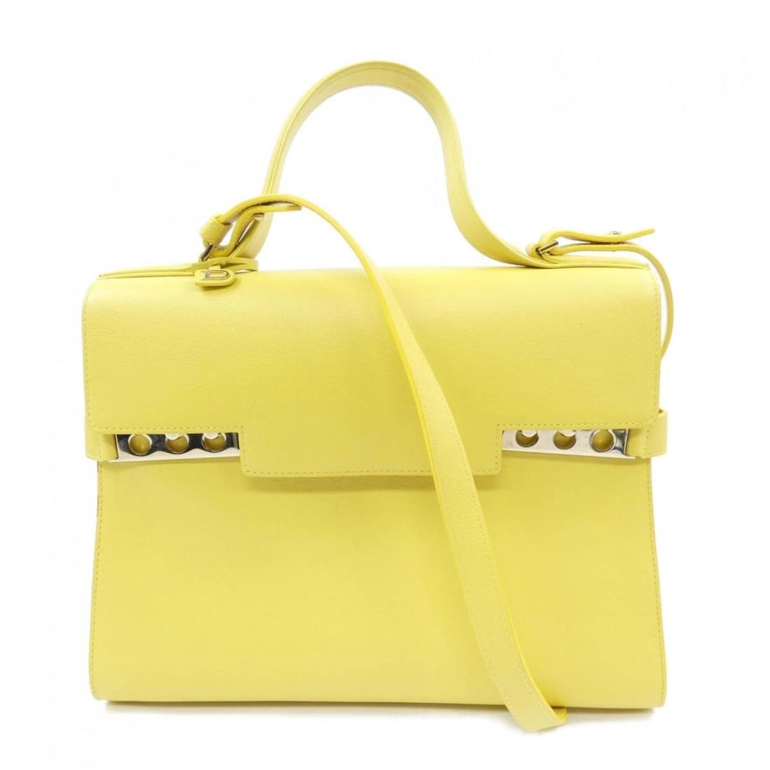 DELVAUX HANDBAG BRILLANT MM BOX CALF LEATHER TOP HANDLE: Delvaux Handbag Brillant MM Box Calf Leather Top Handle Brand: Delvaux Type/Style: Top Handle Bag Material: Calfskin Leather Color: Yellow Size: Width (max): Approx. 12.6 inches (32 cm) Height (max):