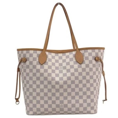 LOUIS VUITTON NEVERFULL MM DAMIER AZUR CANVAS SHOULDER TOTE BAG: Louis Vuitton Neverfull MM Damier Azur Canvas Shoulder Tote Bag Brand: Louis Vuitton Type/Style: Tote Material: PVC leather Color: White Size: (bottom width-top width x height x depth): approx.