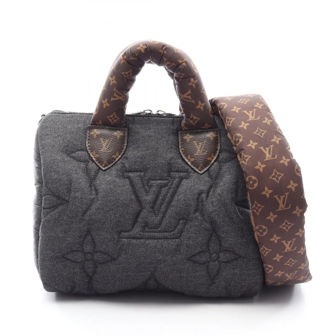 LOUIS VUITTON SPEEDY BANDOULIERE 25 LV PILLOW 2WAY HANDBAG: LOUIS VUITTON Speedy Bandouliere 25 LV Pillow 2Way Handbag Brand: Louis Vuitton Type/Style: Tote Material: Nylon, PVC-coated canvas Color: Gray / Brown Size: Width (W): 25 cm ? 9.8 in Height (H): 19